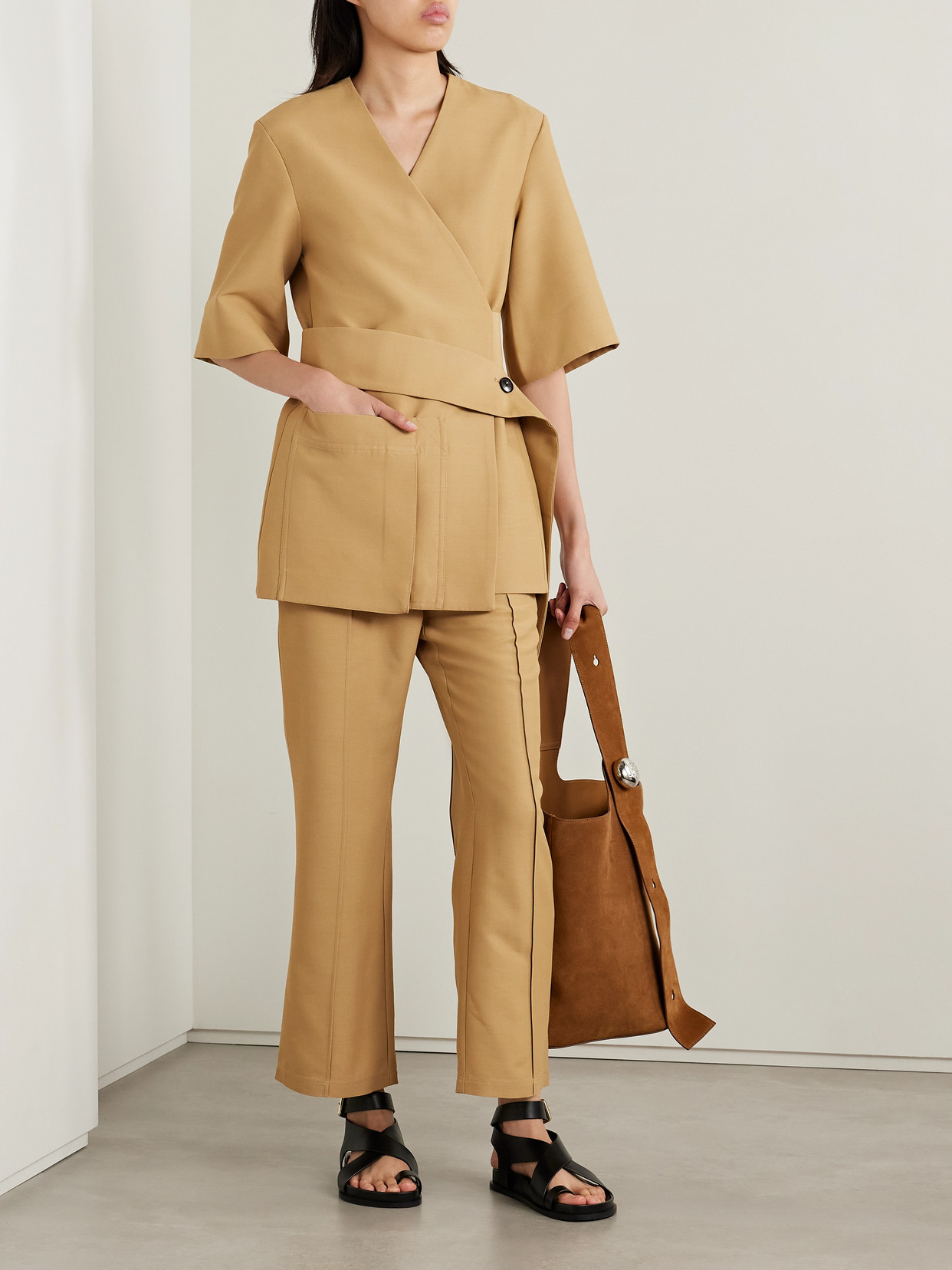 Co Woven Wrap Top In Brown
