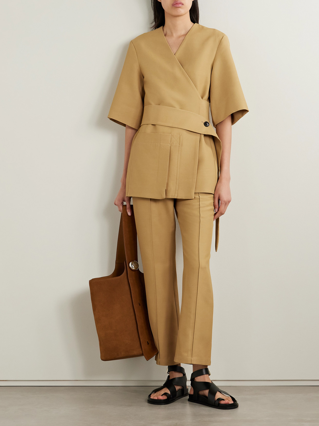 Co Cropped Woven Straight-leg Pants In Brown