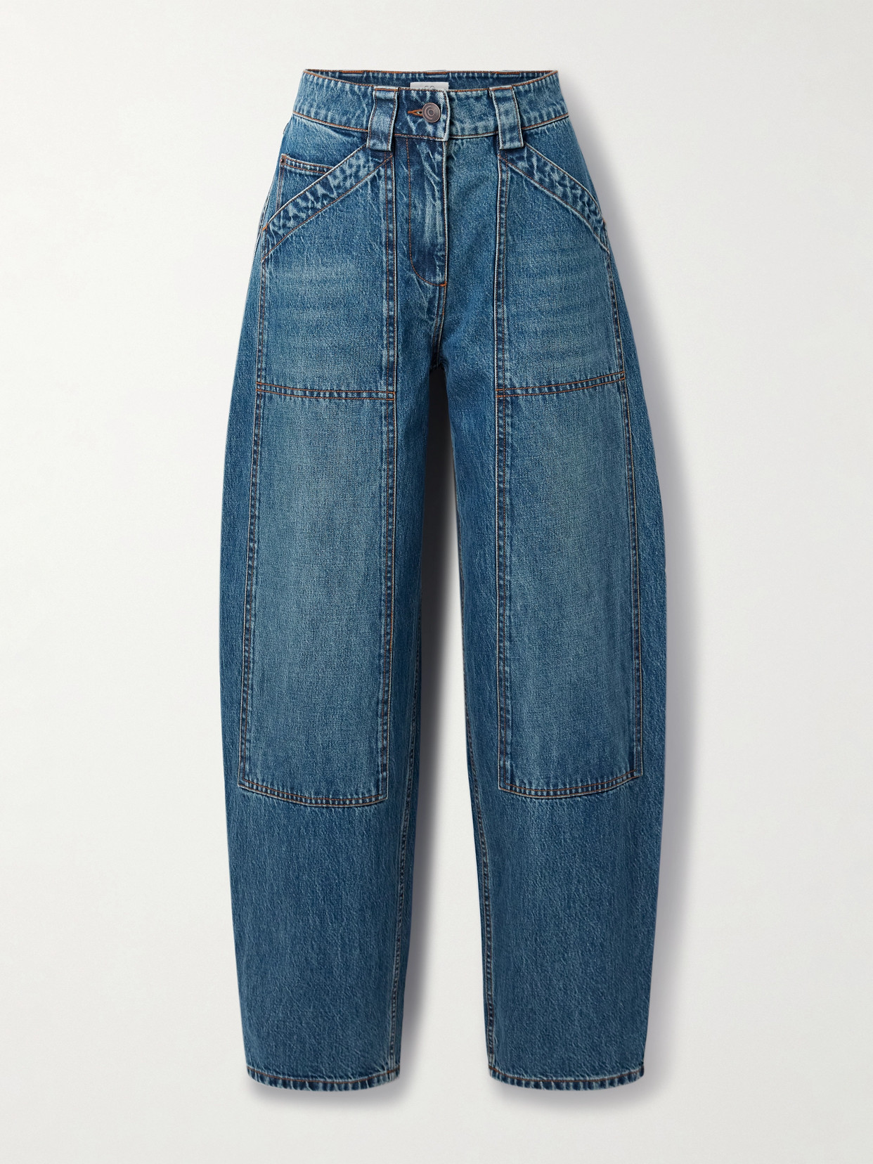 Co Paneled High-rise Barrel-leg Jeans In Blue