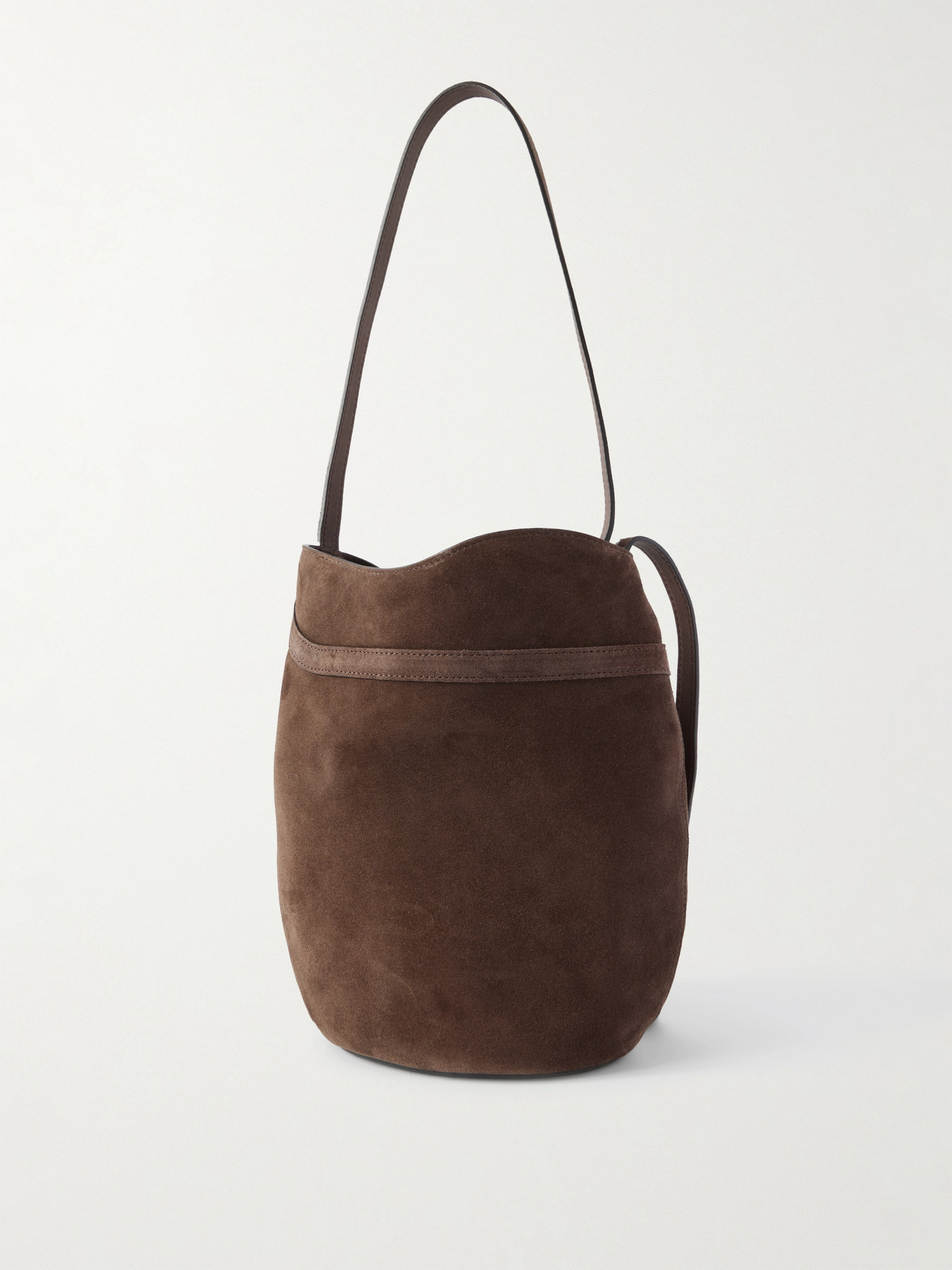 Liffner Buckled Suede Bucket Bag In Brown