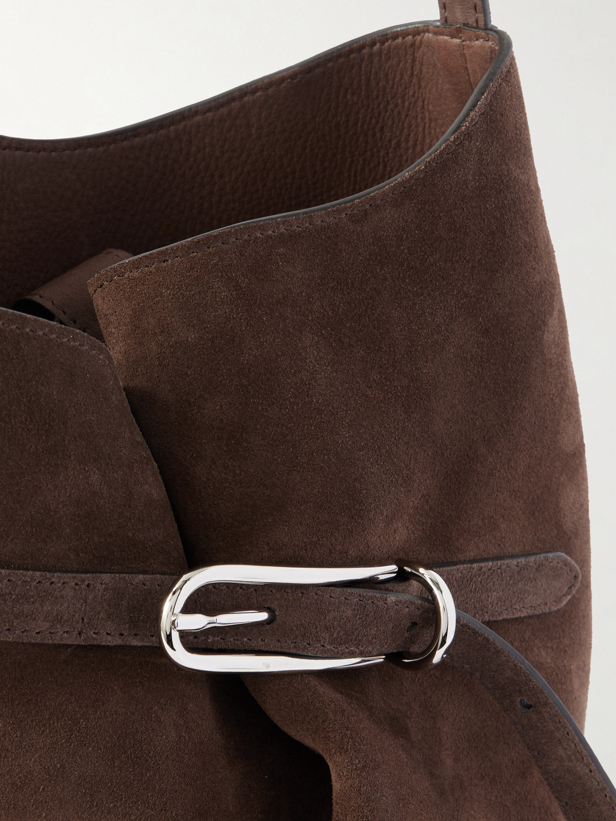 Liffner Buckled Suede Bucket Bag In Brown