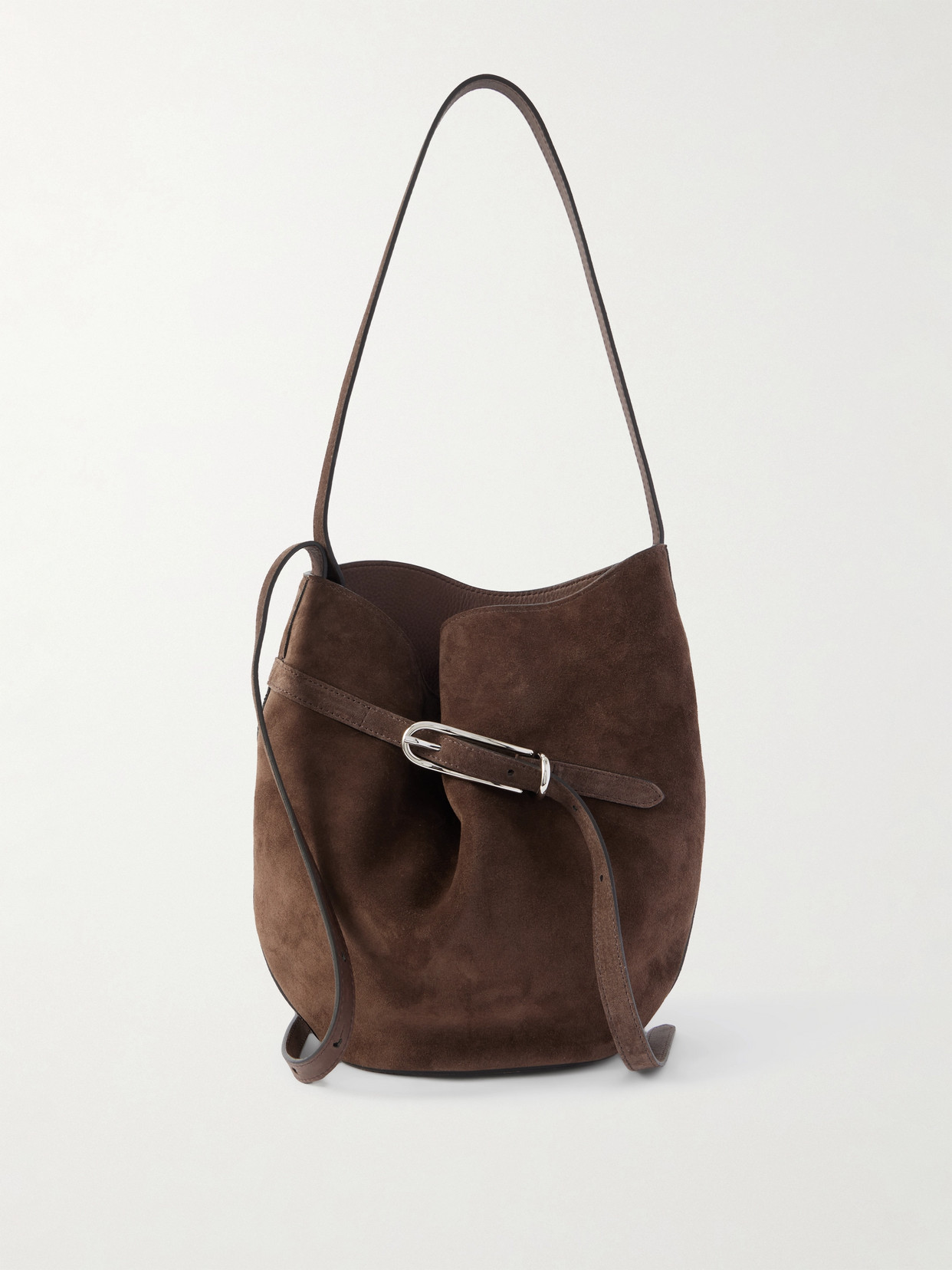 Liffner Buckled Suede Bucket Bag In Brown