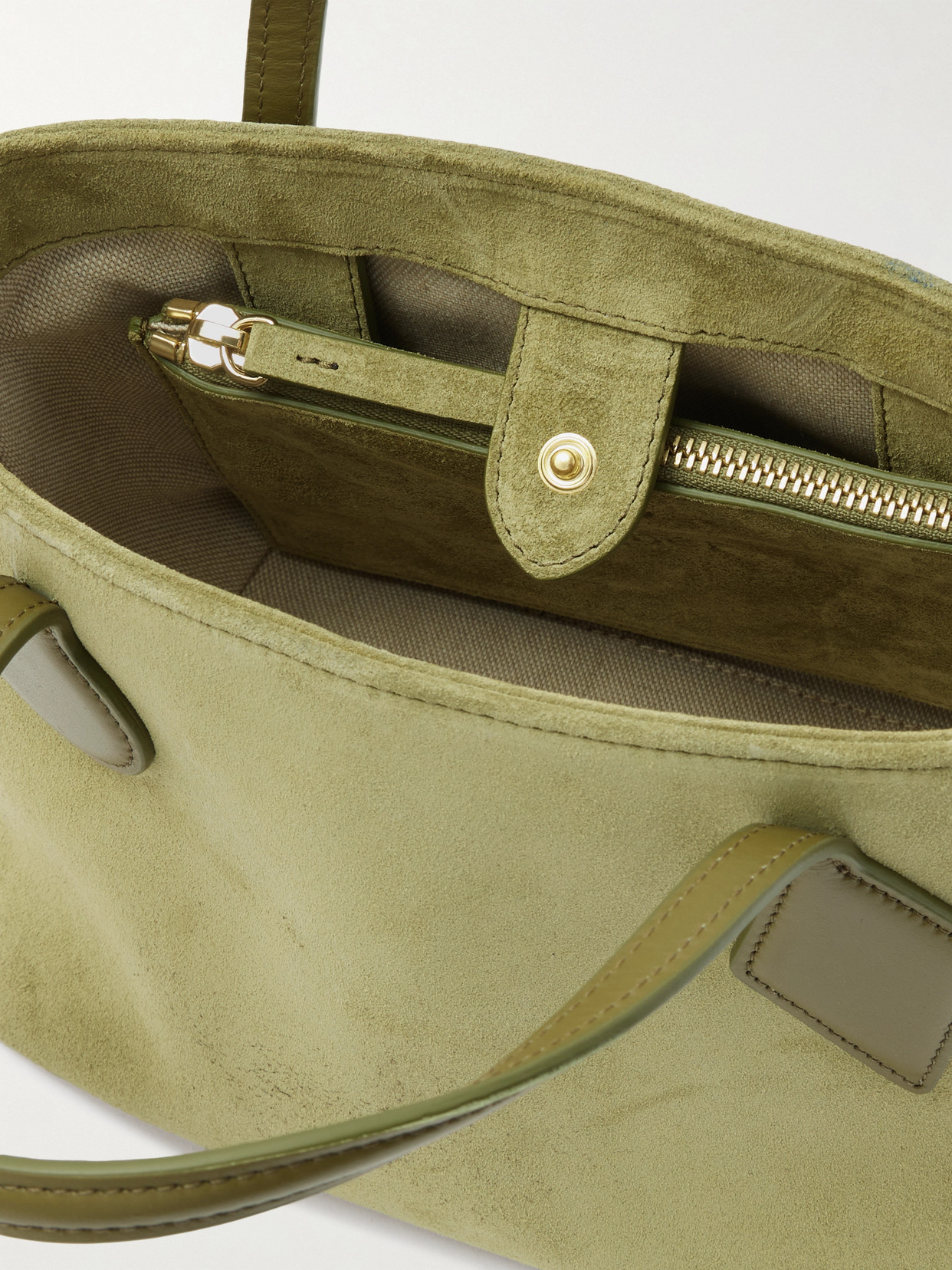 Liffner Sprout Micro Leather-trimmed Suede Tote In Green