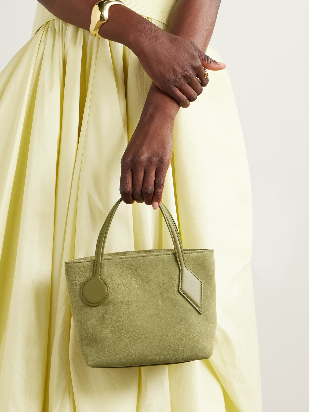 Liffner Sprout Micro Leather-trimmed Suede Tote In Green