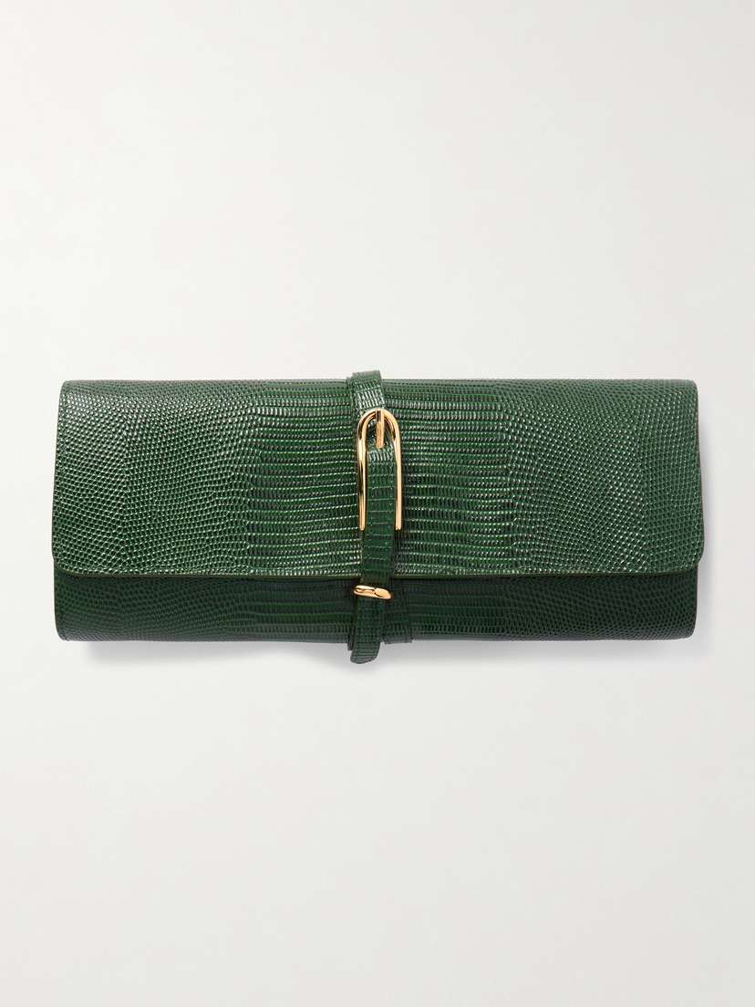 Liffner Belted Lizard-effect Leather Clutch
