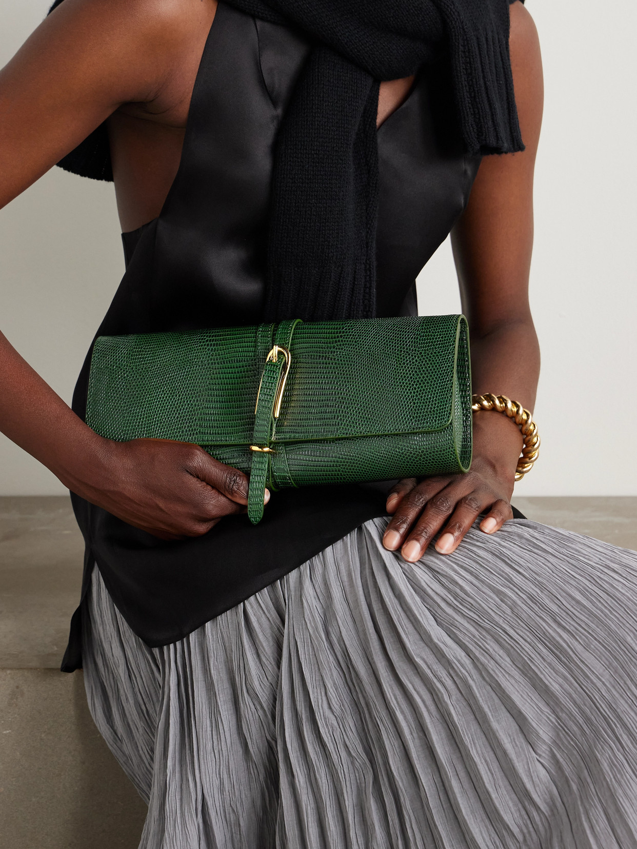 Liffner Belted Lizard-effect Leather Clutch