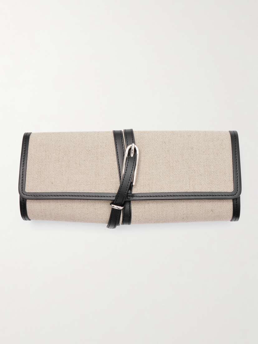 Liffner Belted Leather-trimmed Canvas Clutch
