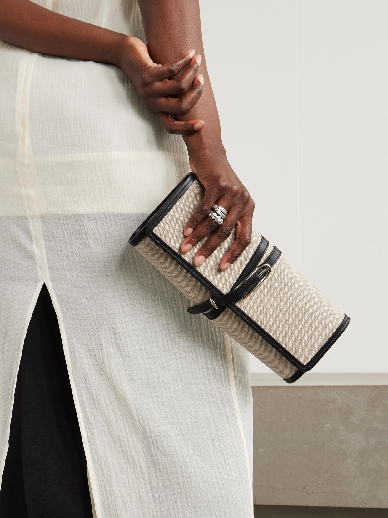 Liffner Belted Leather-trimmed Canvas Clutch