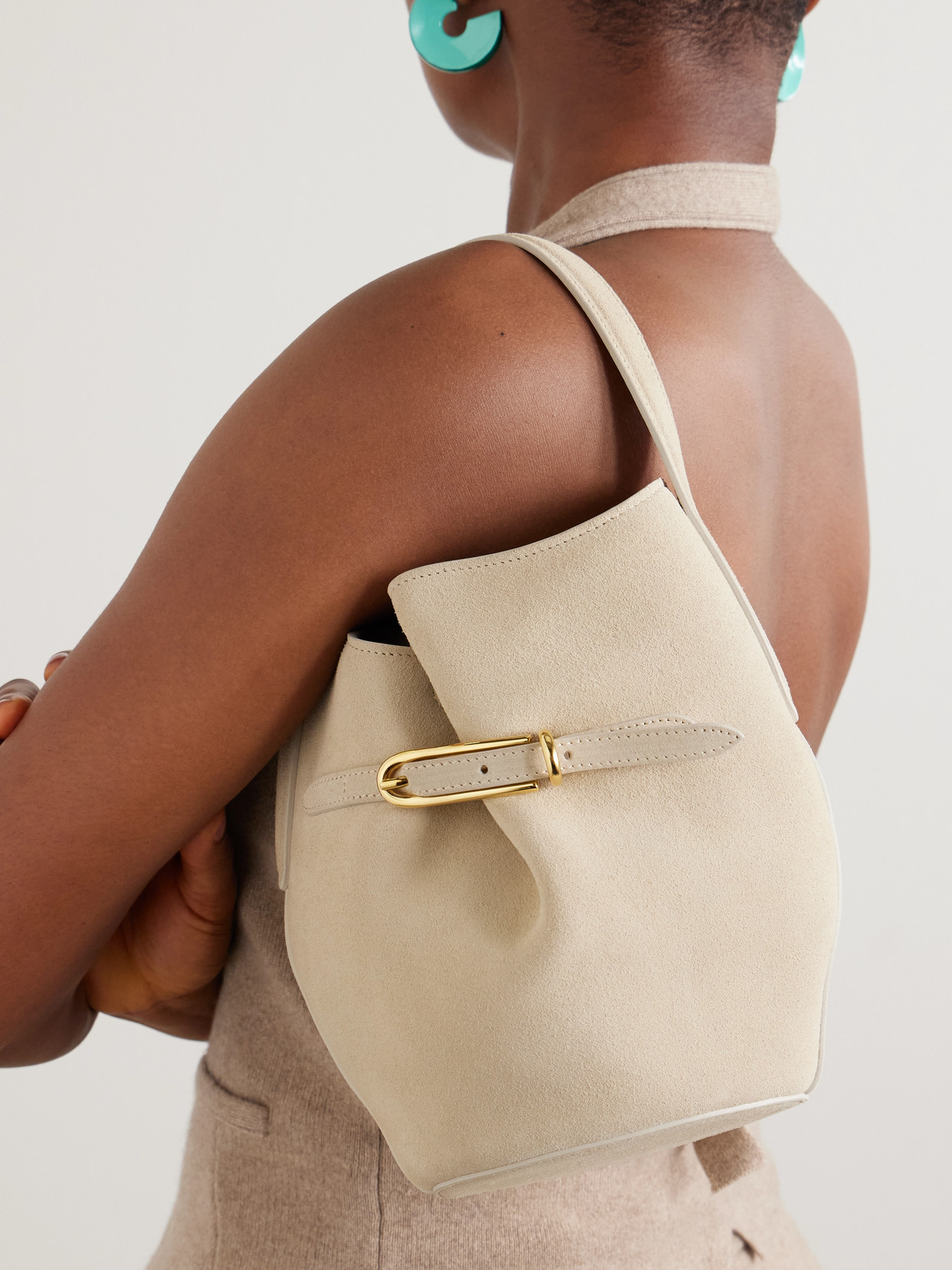 Liffner Buckled Suede Bucket Bag