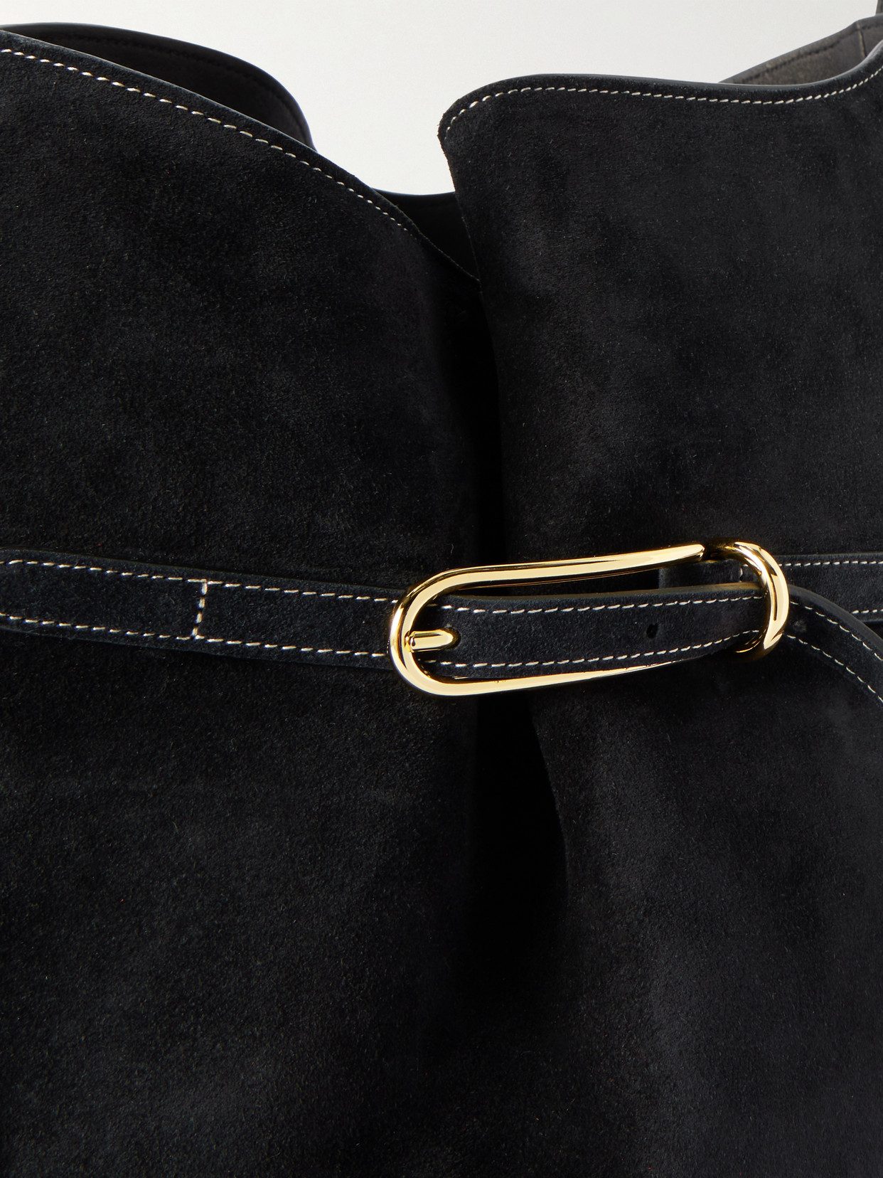 Liffner Belted Bucket Bag Large Black Suede In Black