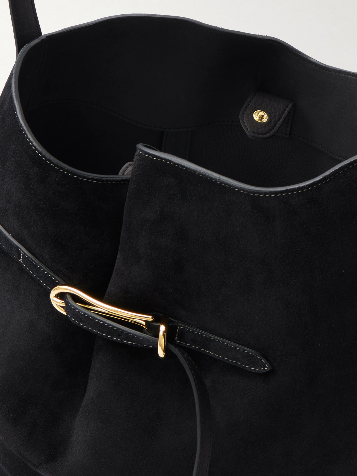 Liffner Belted Bucket Bag Large Black Suede In Black