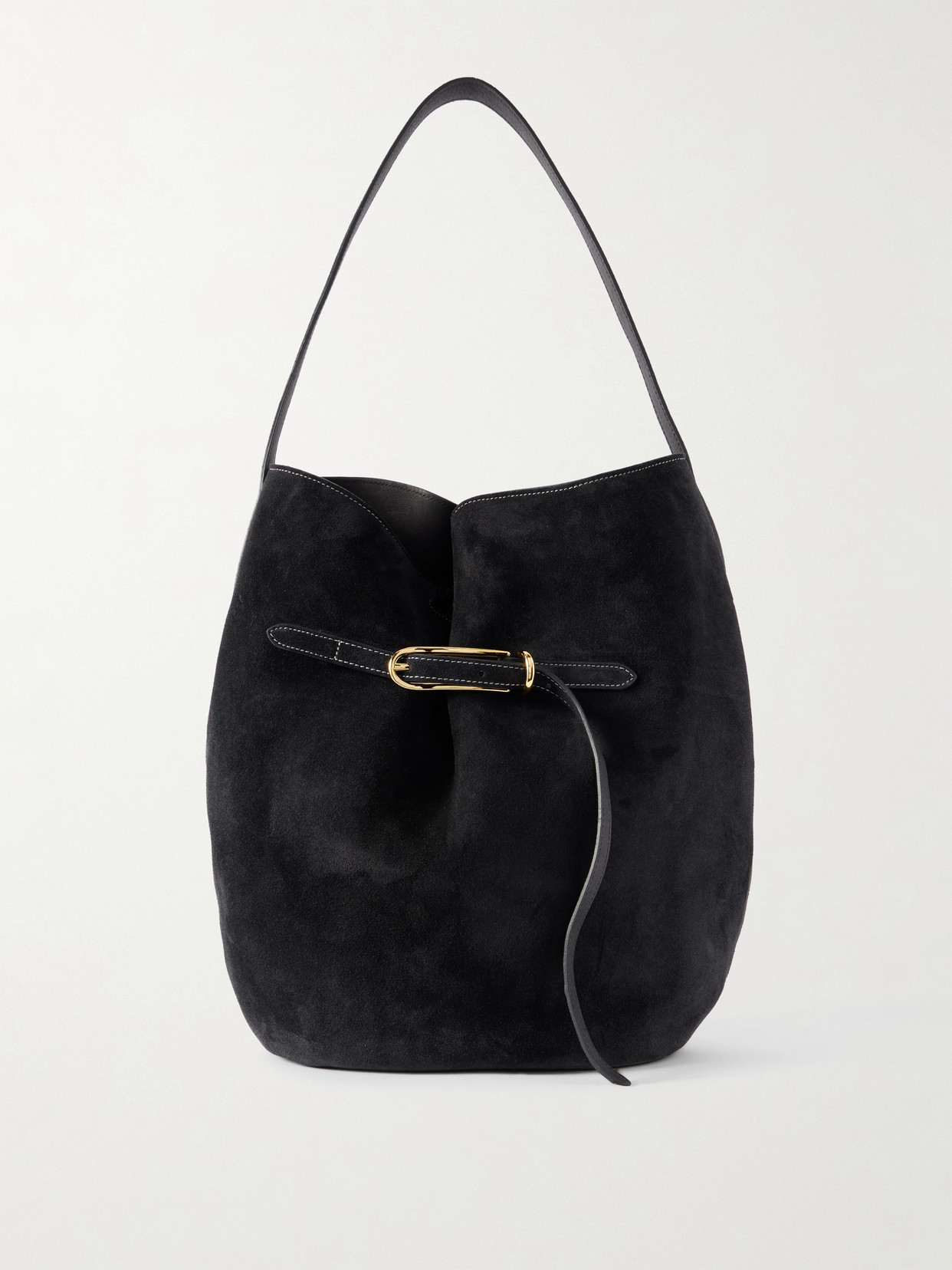 Liffner Belted Bucket Bag Large Black Suede In Black