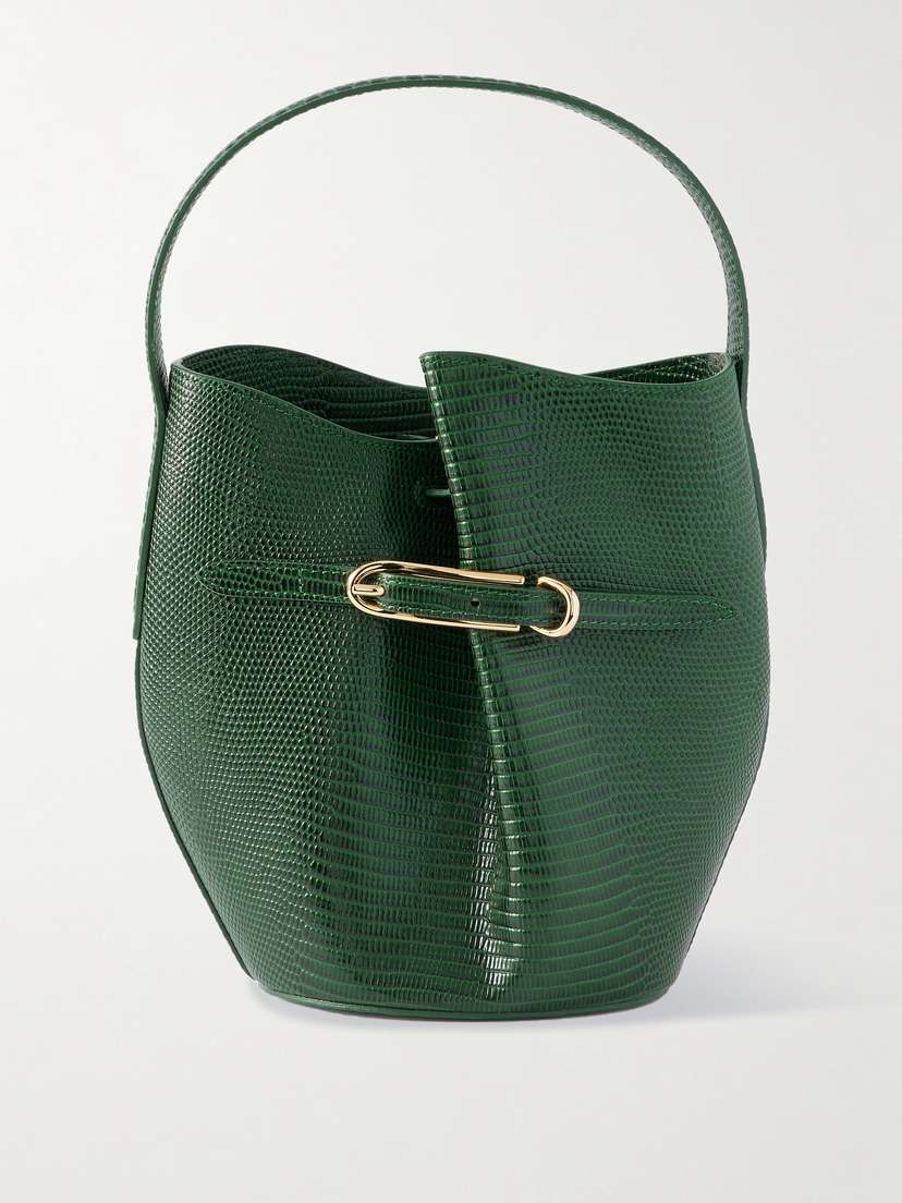 Liffner Belted Lizard-effect Leather Bucket Bag