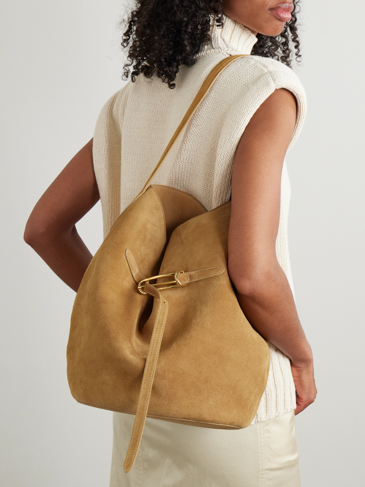 Liffner Buckled Suede Bucket Bag