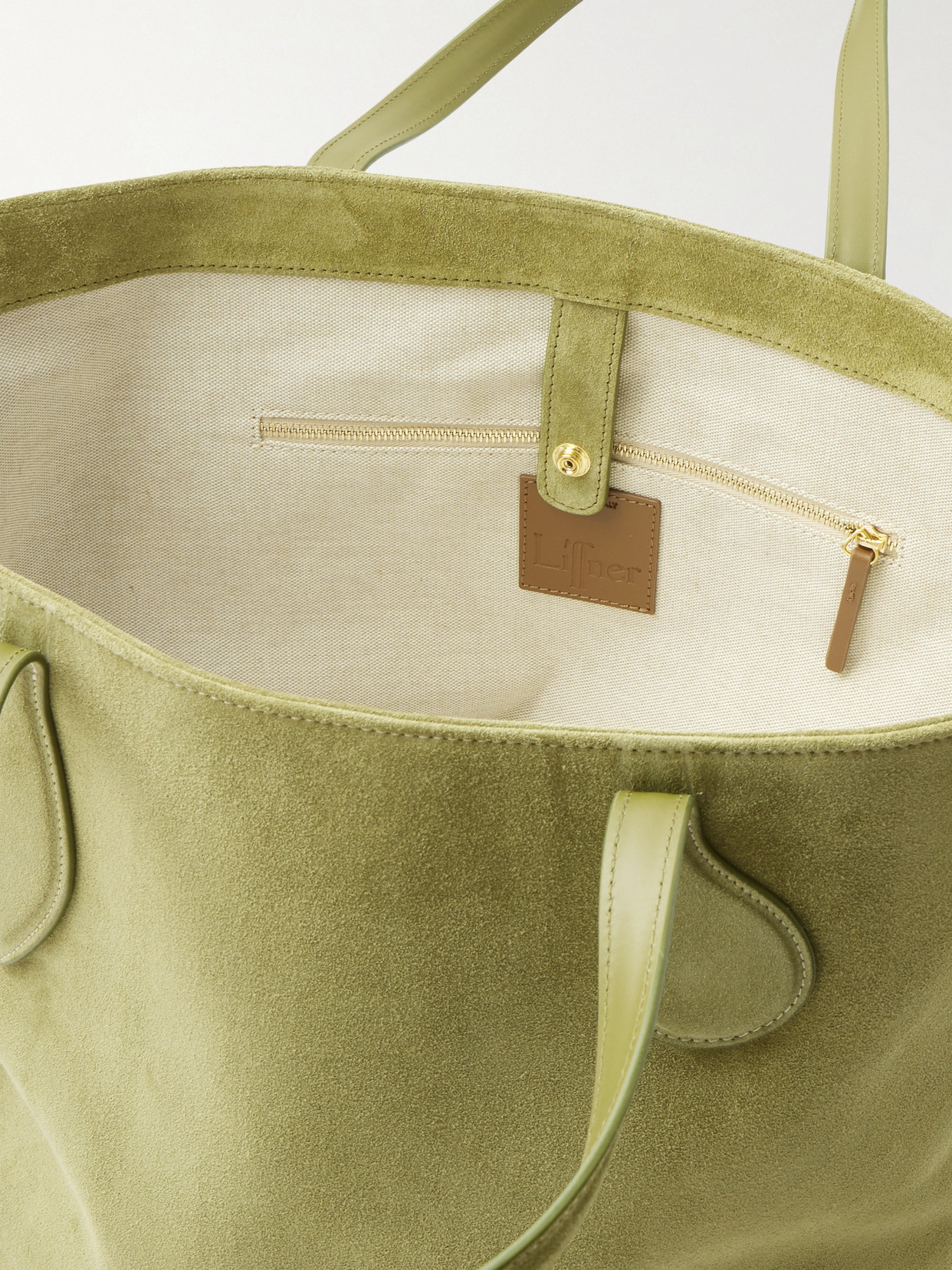 Liffner Sprout Large Suede Tote In Green