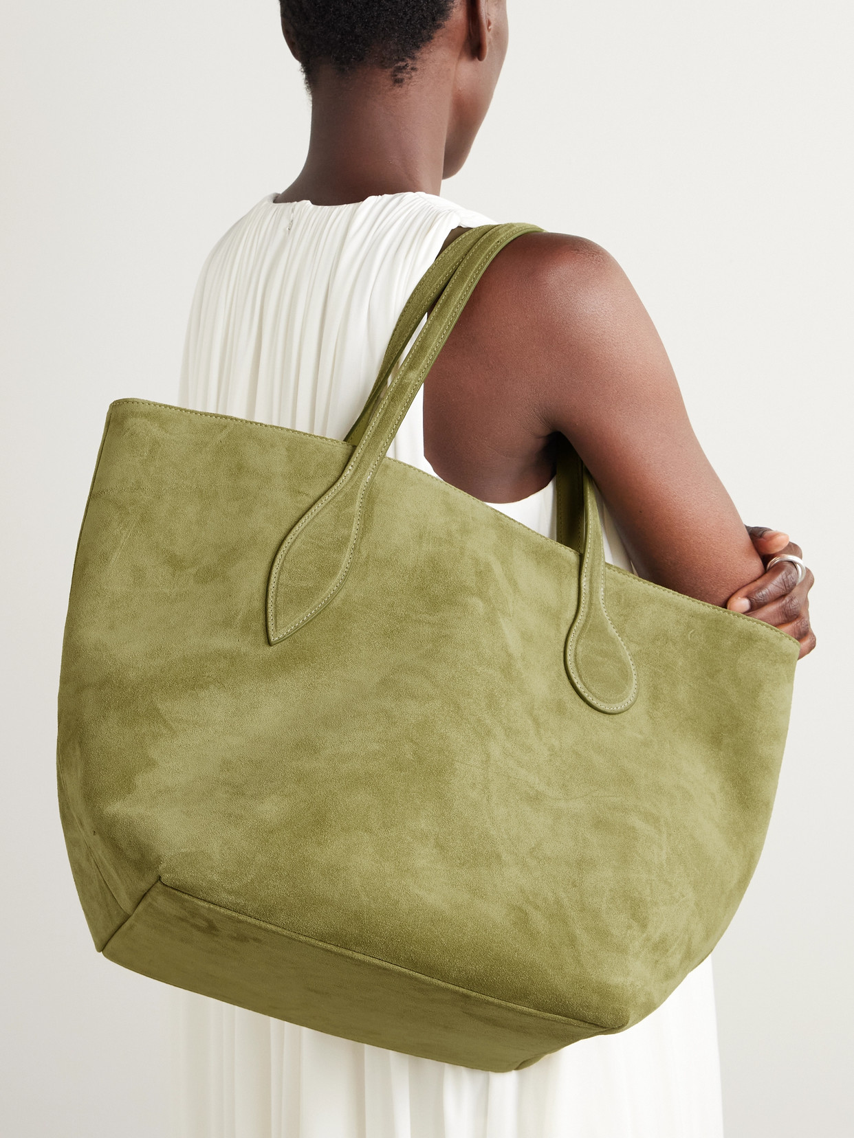 Liffner Sprout Large Suede Tote In Green