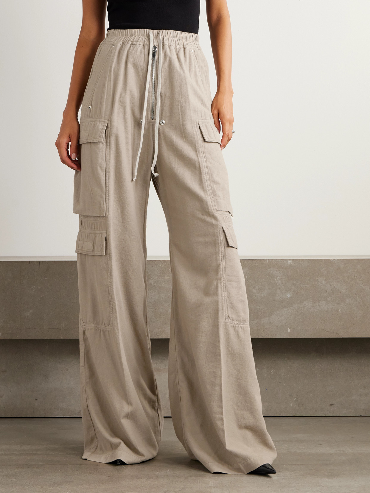 Rick Owens Jumbo Belas Cotton-twill Wide-leg Cargo Pants In Neutral