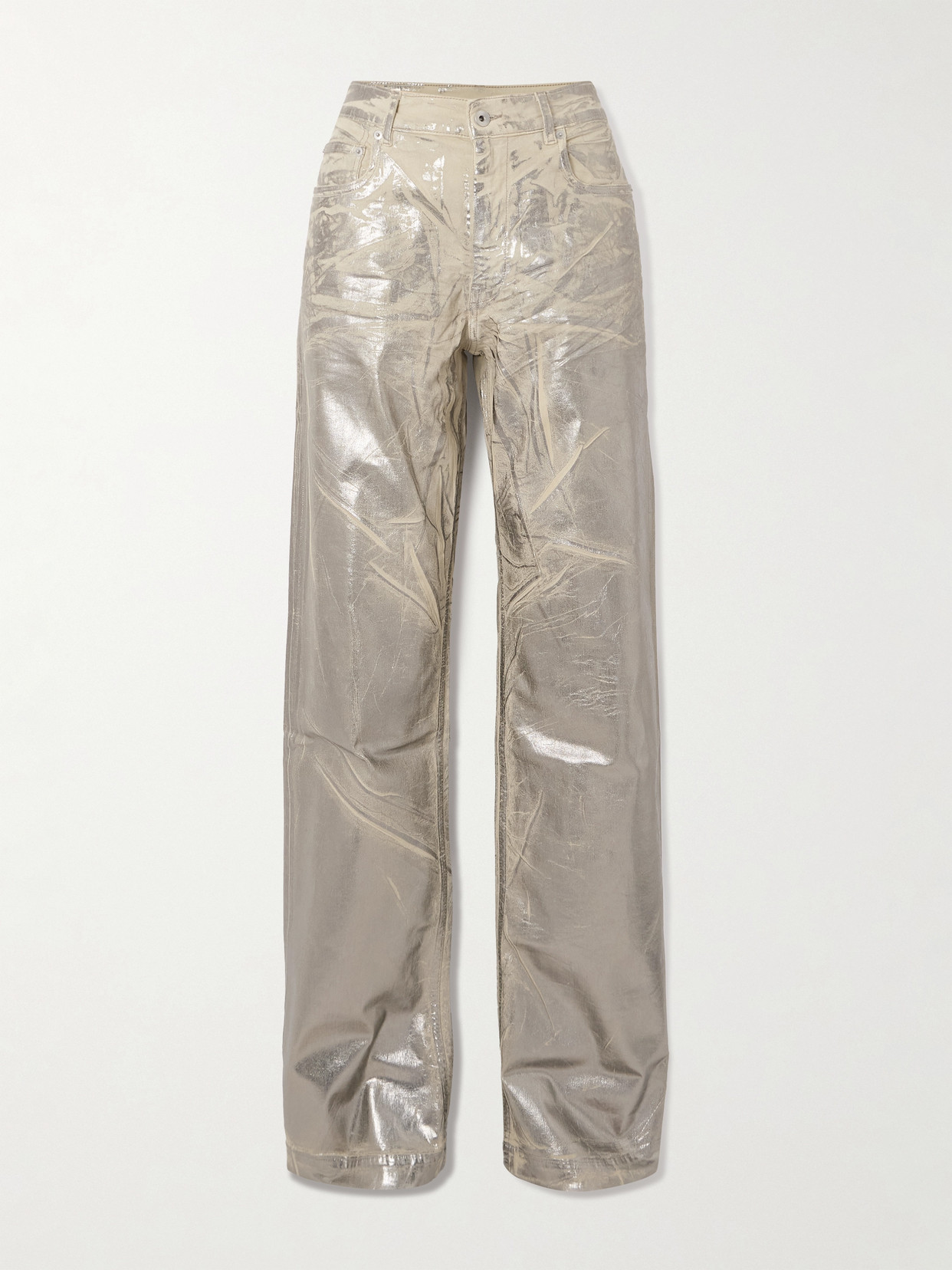 Rick Owens Geth Metallic Wide-leg Jeans In Gray