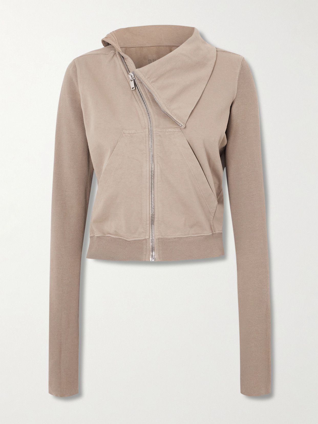 Rick Owens Cotton-jersey Zip-up Sweatshirt In Brown