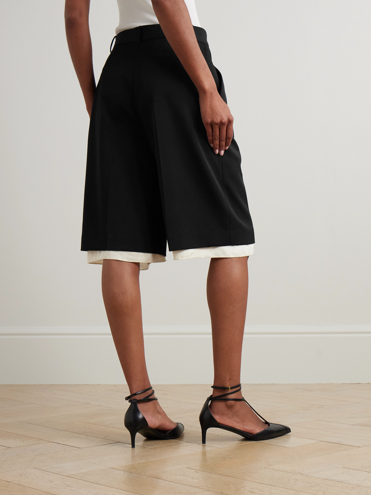 Rohe Satin-trimmed Pleated Woven Shorts In Black