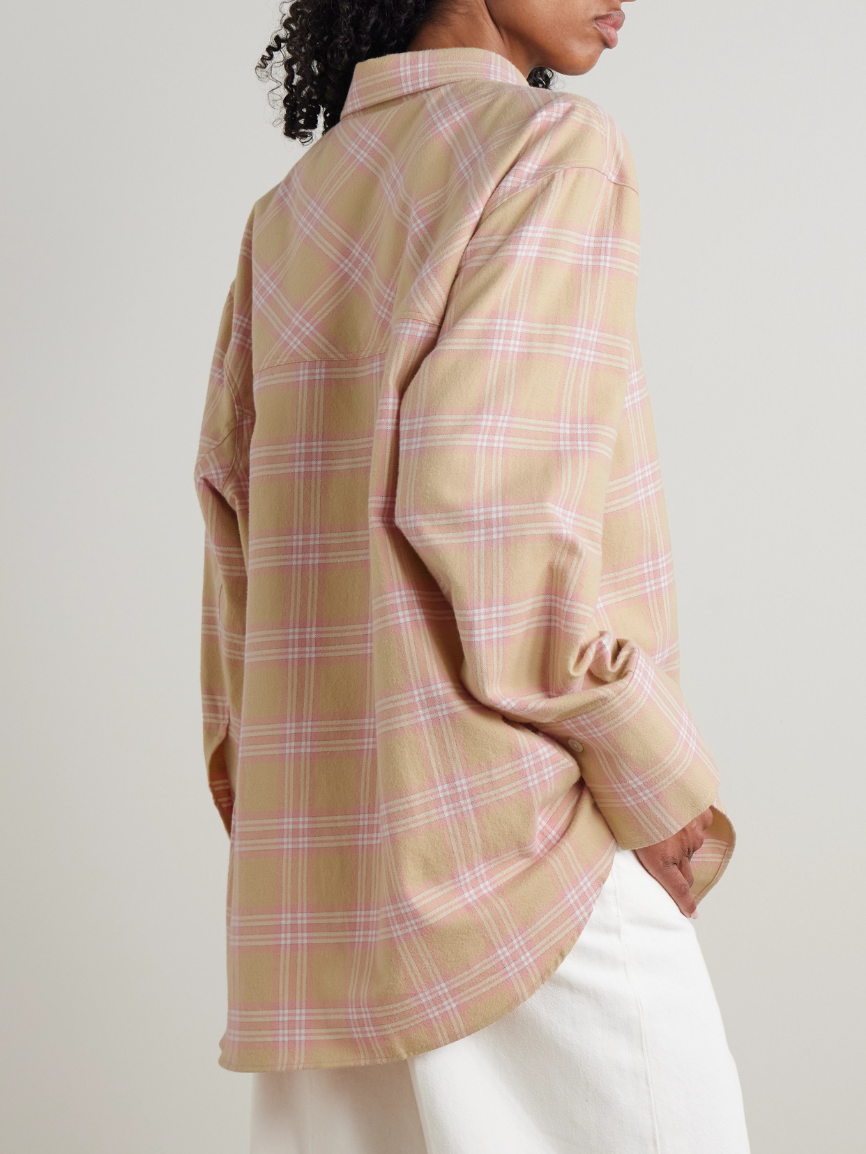 Rohe Check Flannel Overshirt Pink Beige Check In Multi