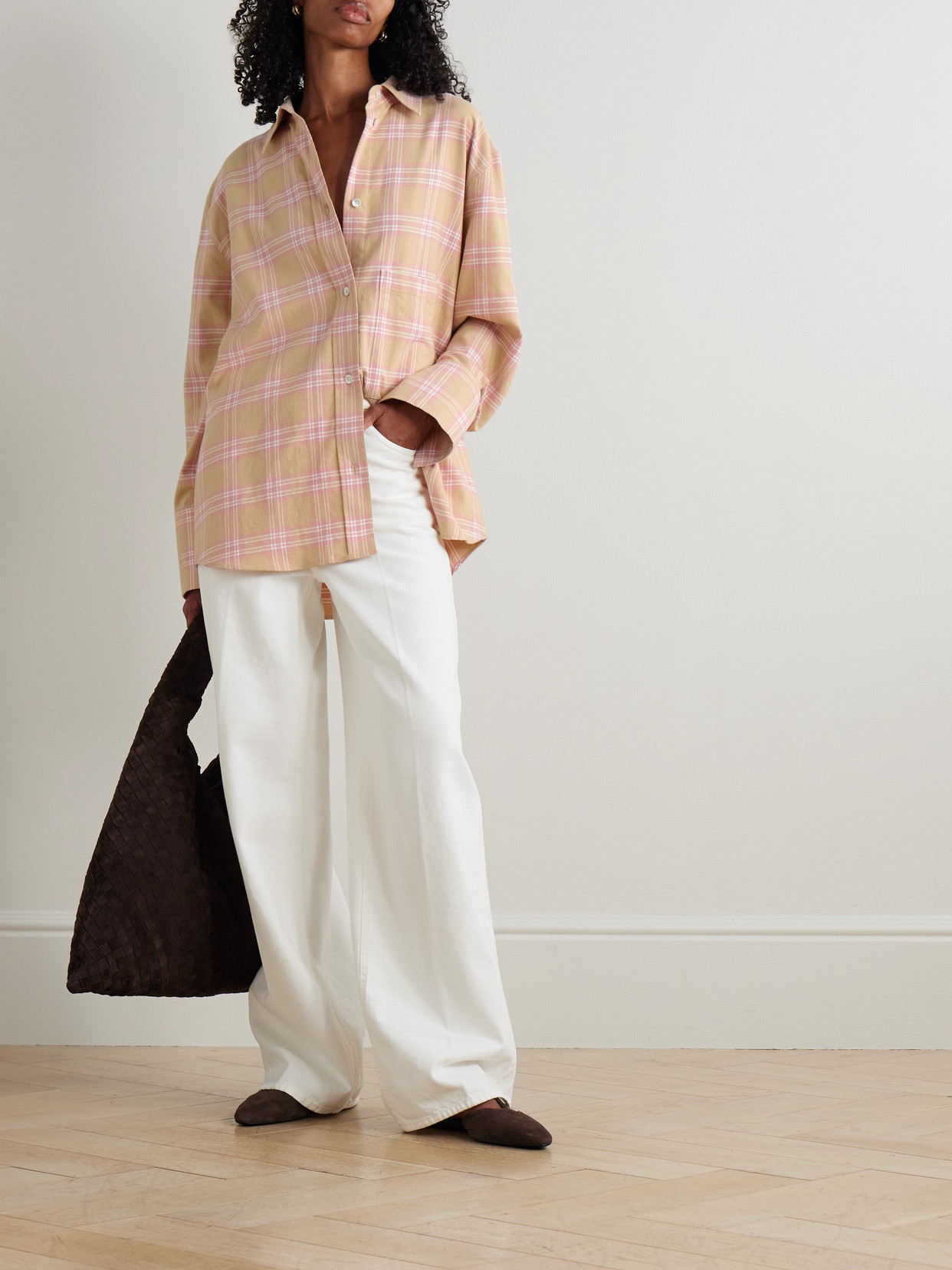 Rohe Check Flannel Overshirt Pink Beige Check In Multi