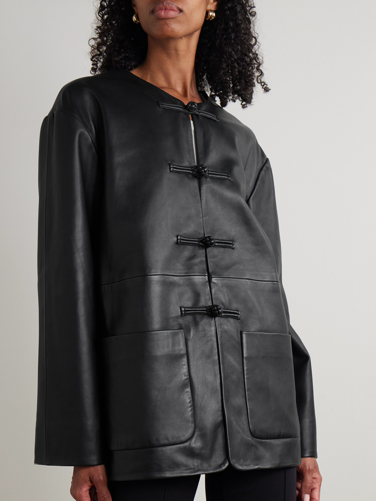 Rohe Black Jacket With Front Toggle Closure In Leather Woman In Black