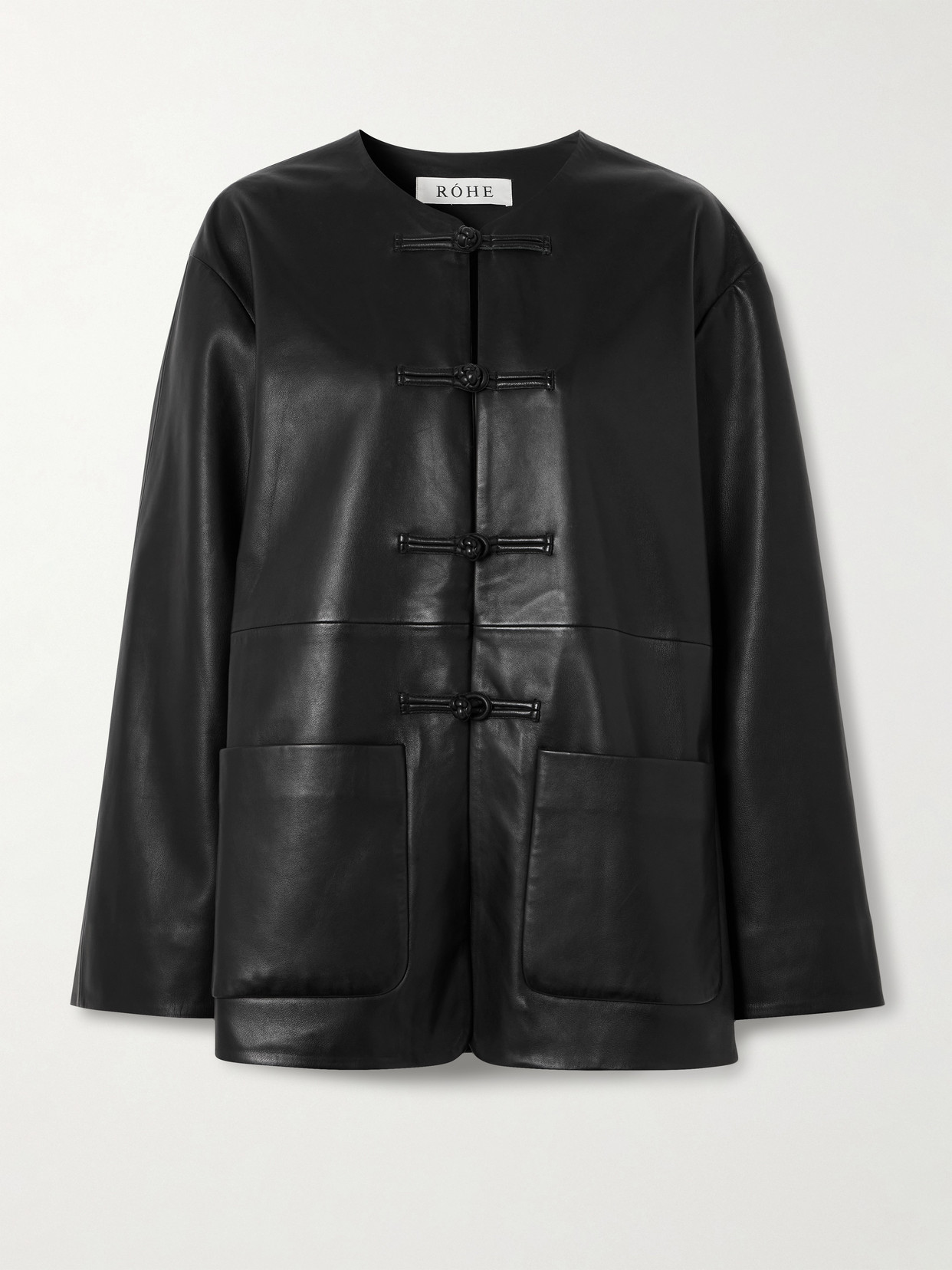 Rohe Black Jacket With Front Toggle Closure In Leather Woman In Black