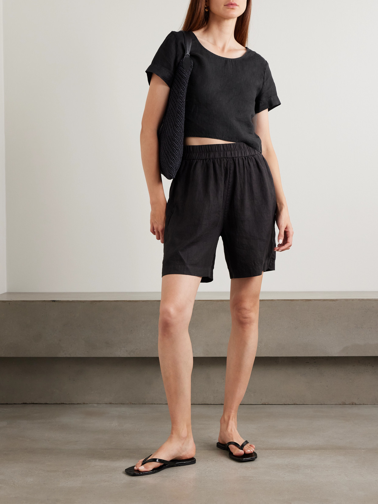 Cropped Linen-Canvas T-Shirt