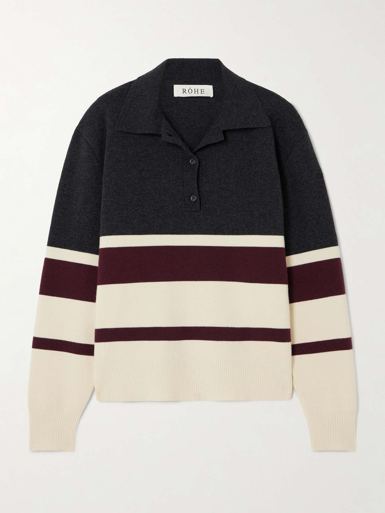 Rohe Oversized Striped Wool And Cashmere-blend Polo Sweater In Gray