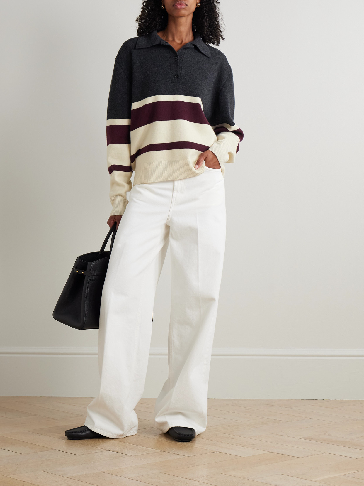 Rohe Oversized Striped Wool And Cashmere-blend Polo Sweater In Multi