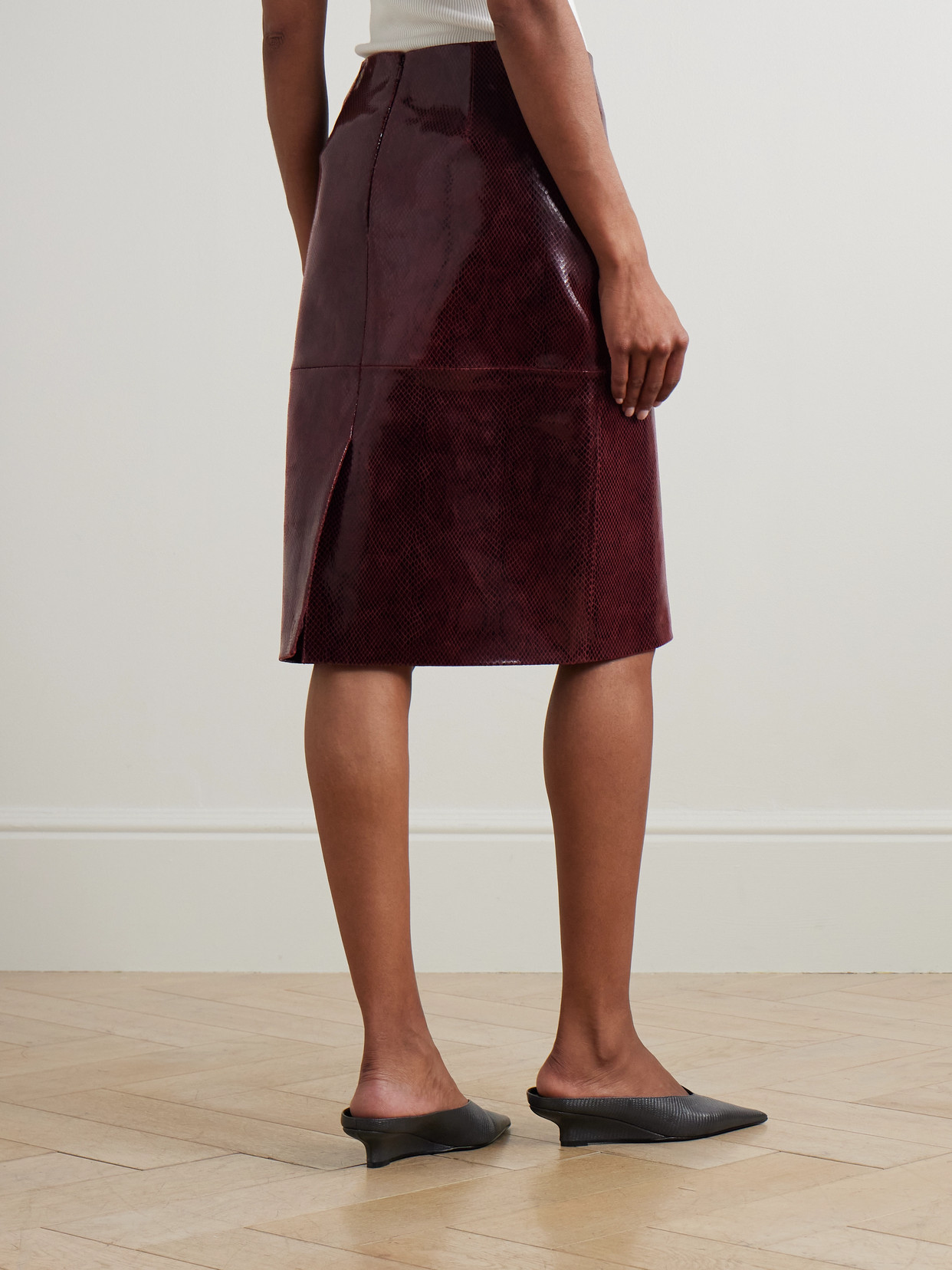 Rohe Paneled Snake-effect Patent-leather Midi Skirt In Burgundy