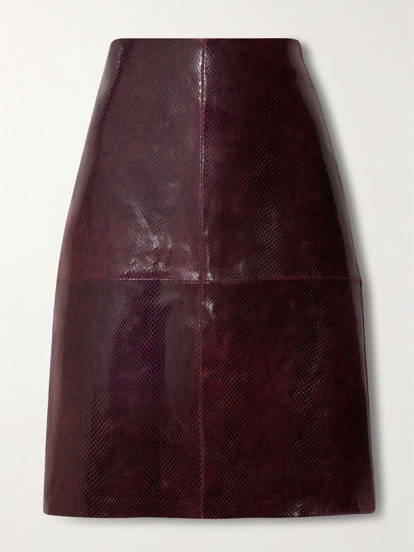 RÓHE Paneled Snake-effect Patent-leather Midi Skirt