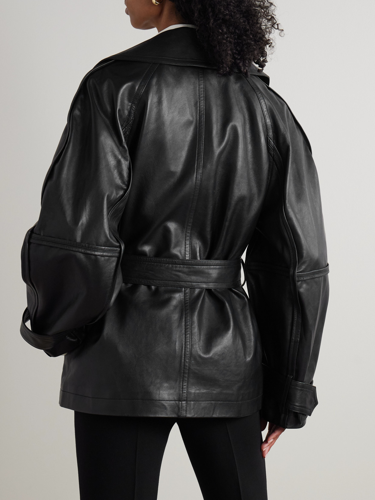 Rohe Belted Double-breasted Leather Jacket In Black