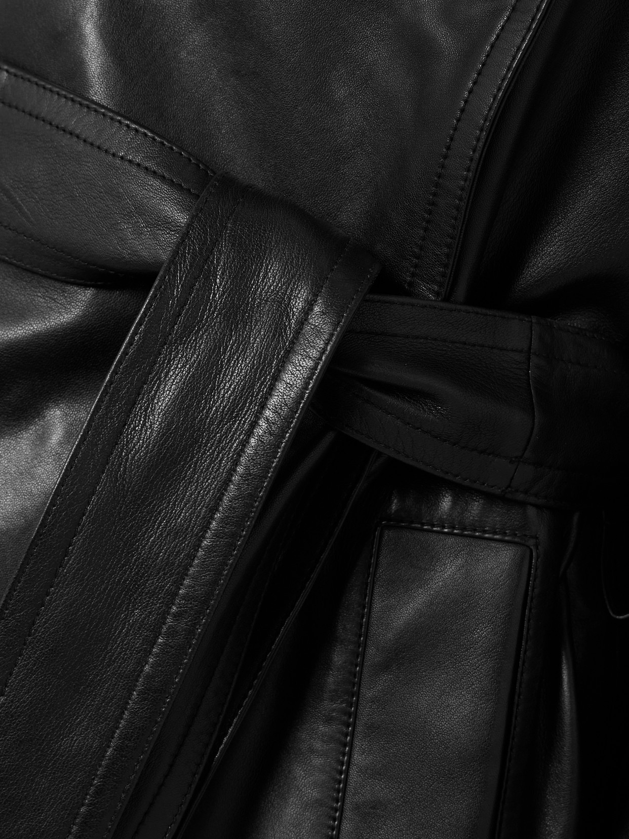 Rohe Belted Double-breasted Leather Jacket In Black