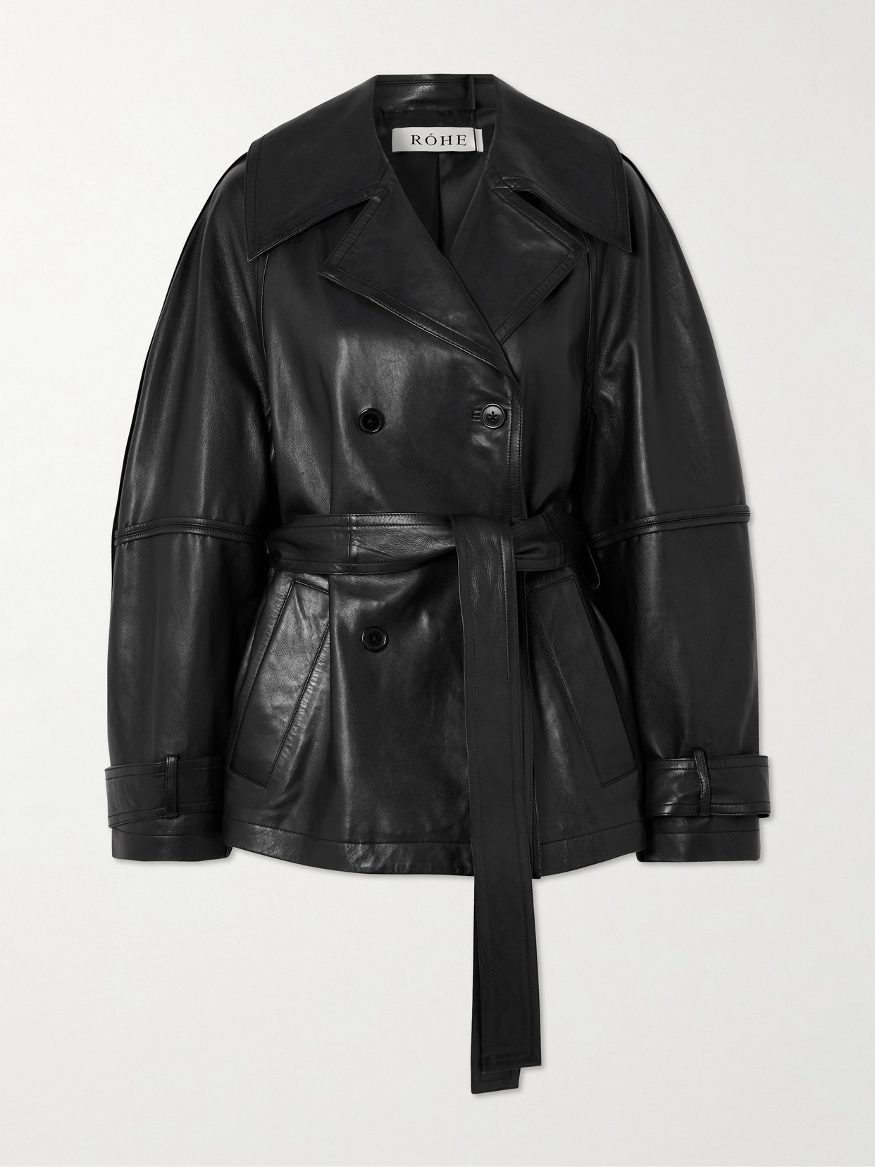Rohe Belted Double-breasted Leather Jacket In Black