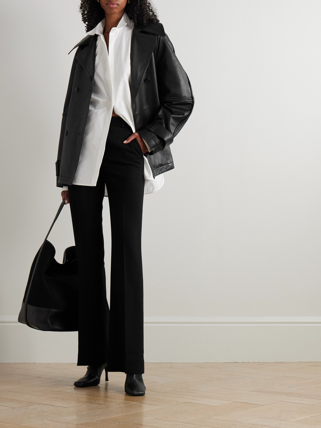 Rohe Belted Double-breasted Leather Jacket In Black