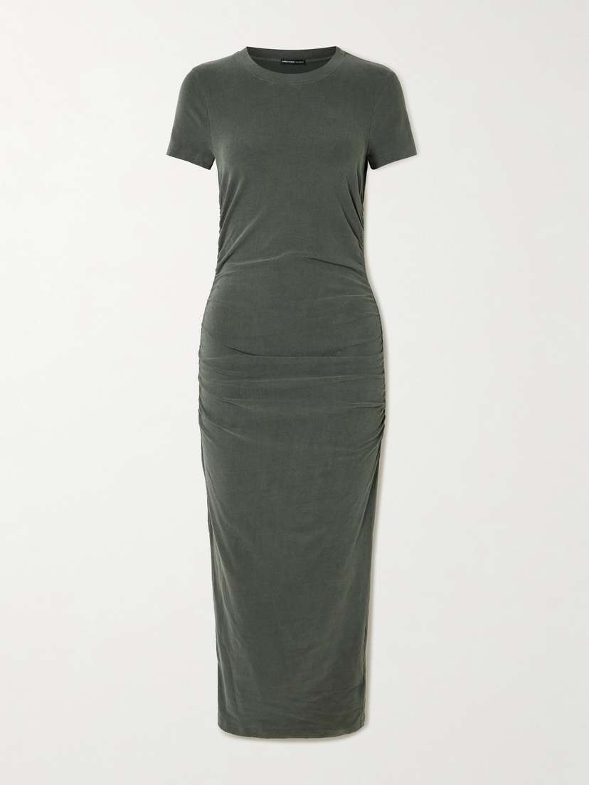 James Perse Ruched Cotton-blend Jersey Midi Dress