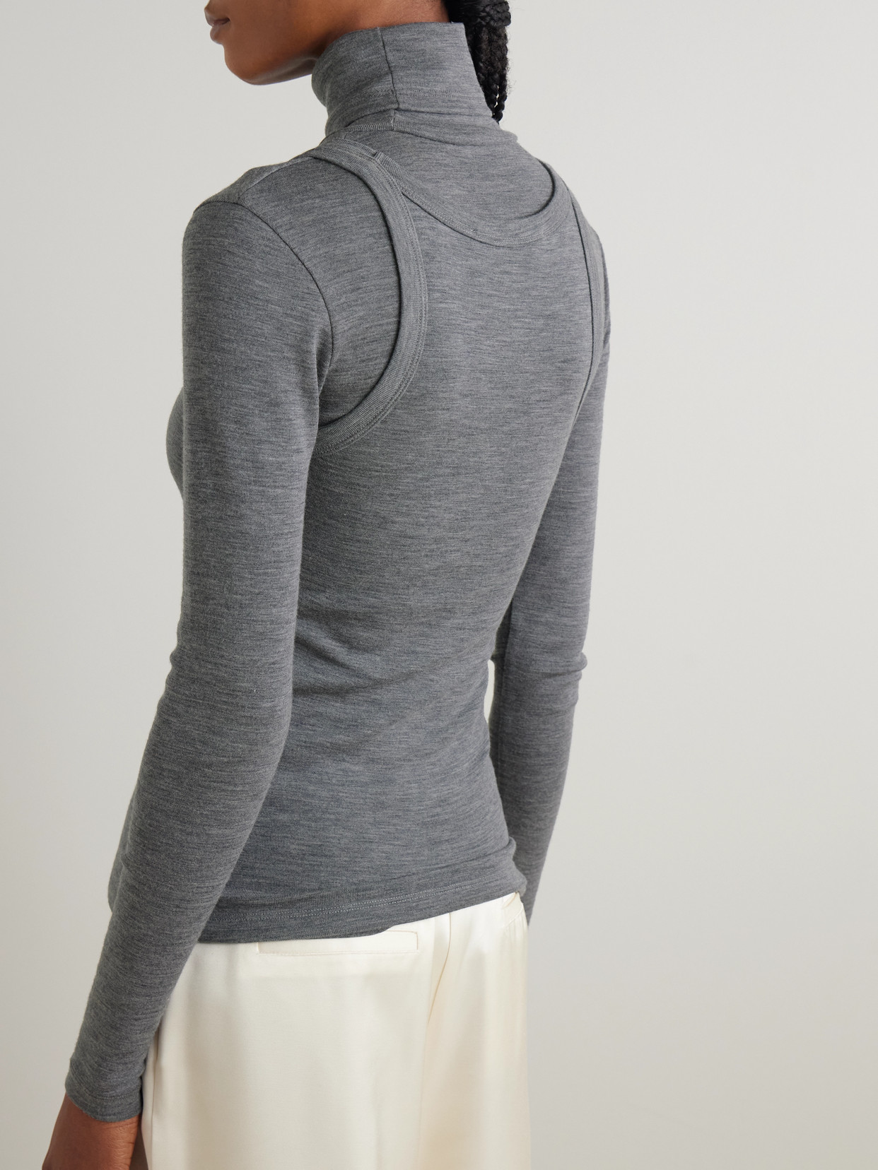 Rohe Convertible Layered Merino Wool-jersey Turtleneck Top In Gray