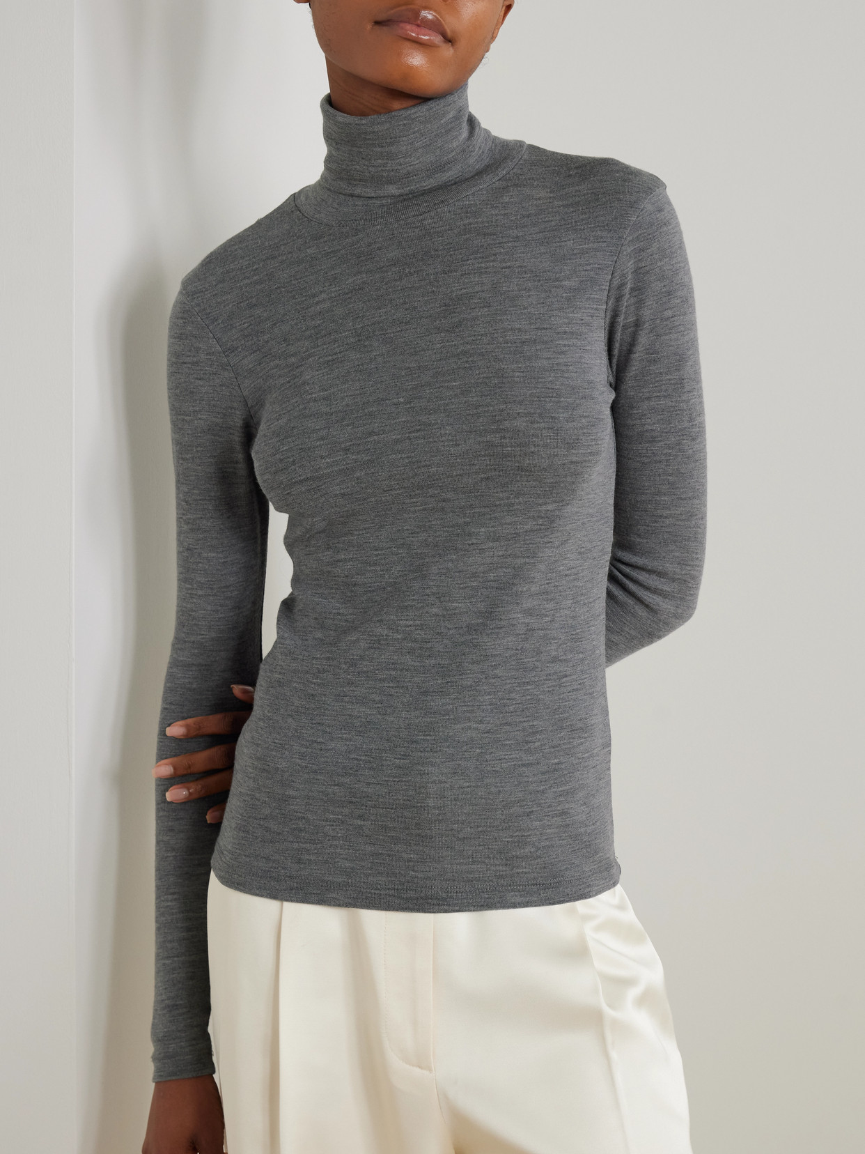 Rohe Convertible Layered Merino Wool-jersey Turtleneck Top In Gray