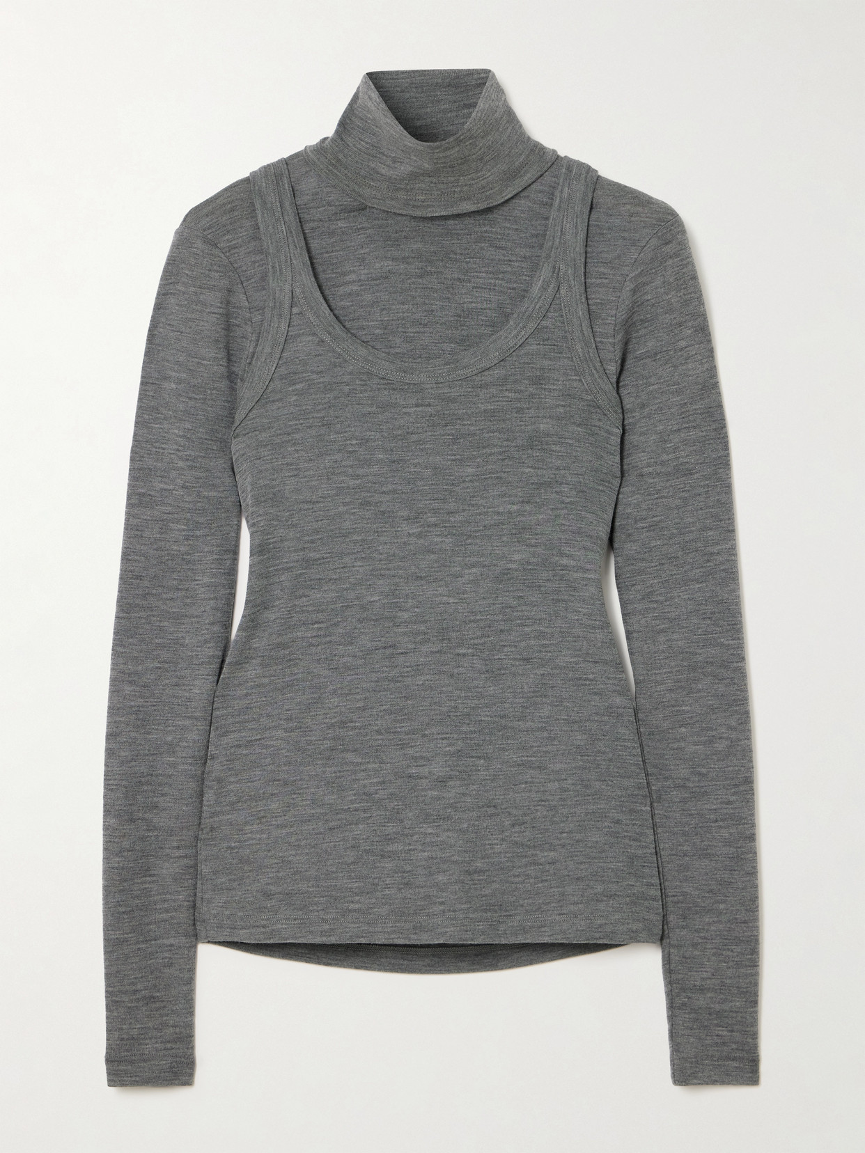 Rohe Convertible Layered Merino Wool-jersey Turtleneck Top In Gray