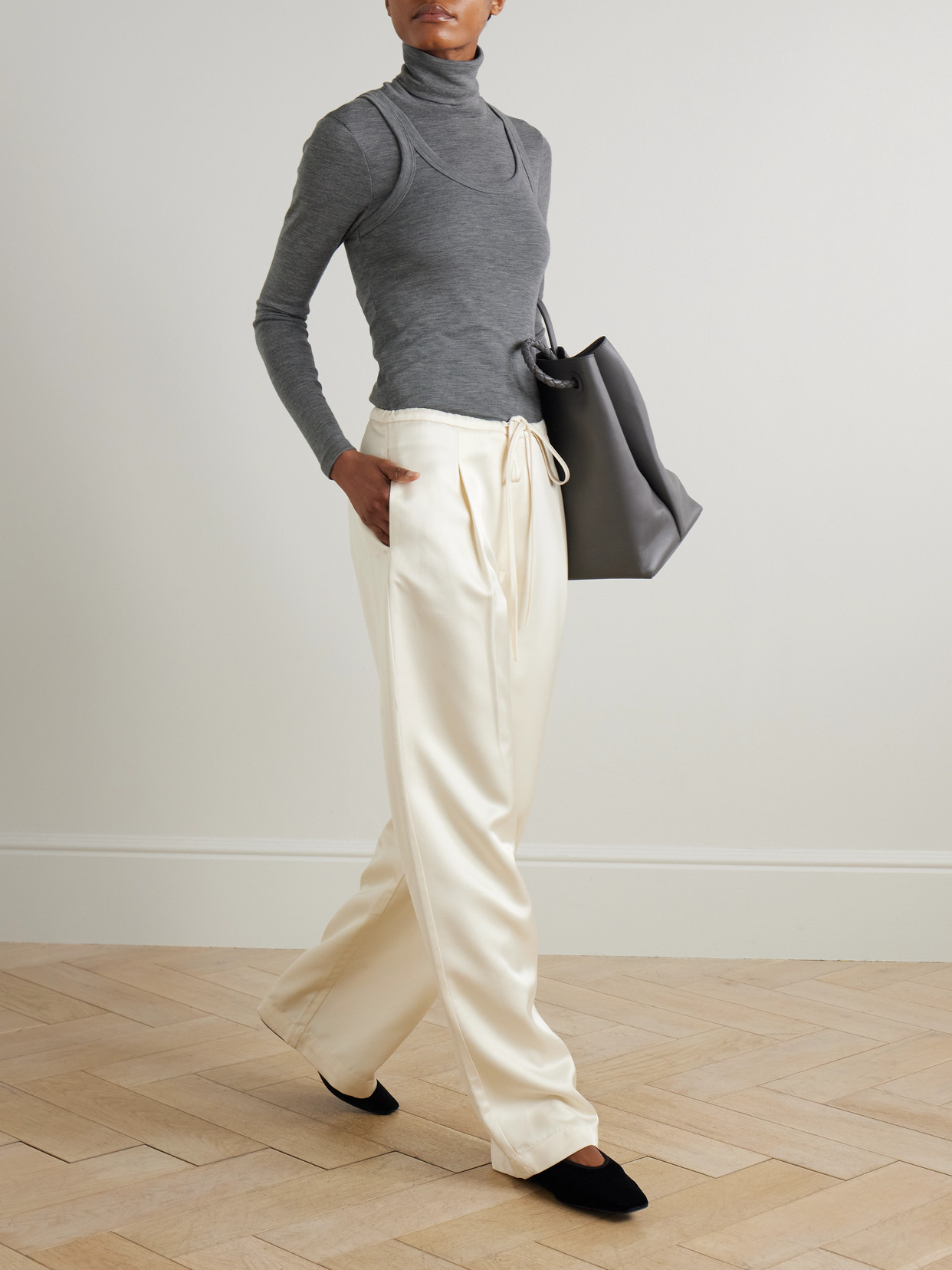 Rohe Convertible Layered Merino Wool-jersey Turtleneck Top In Gray
