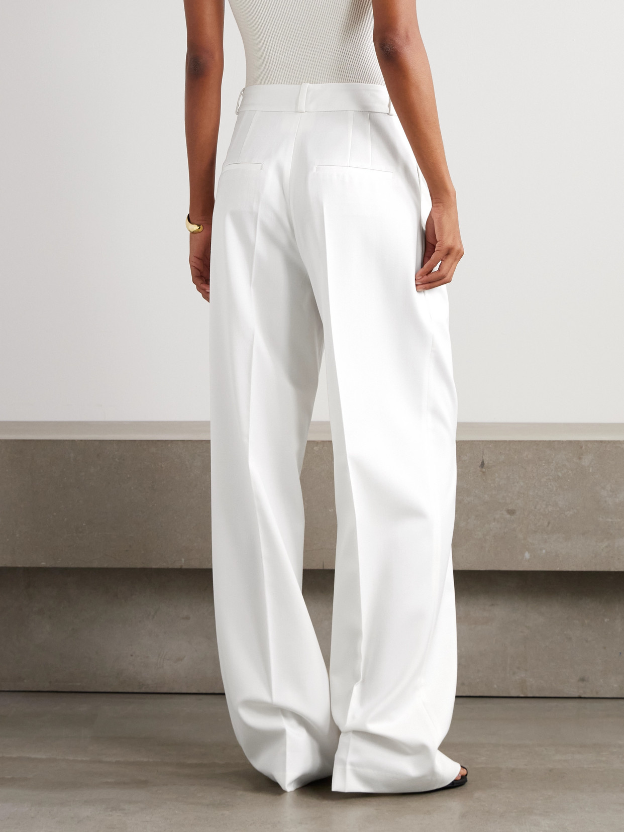 Rohe Pleated Wool-blend Twill Wide-leg Pants In White