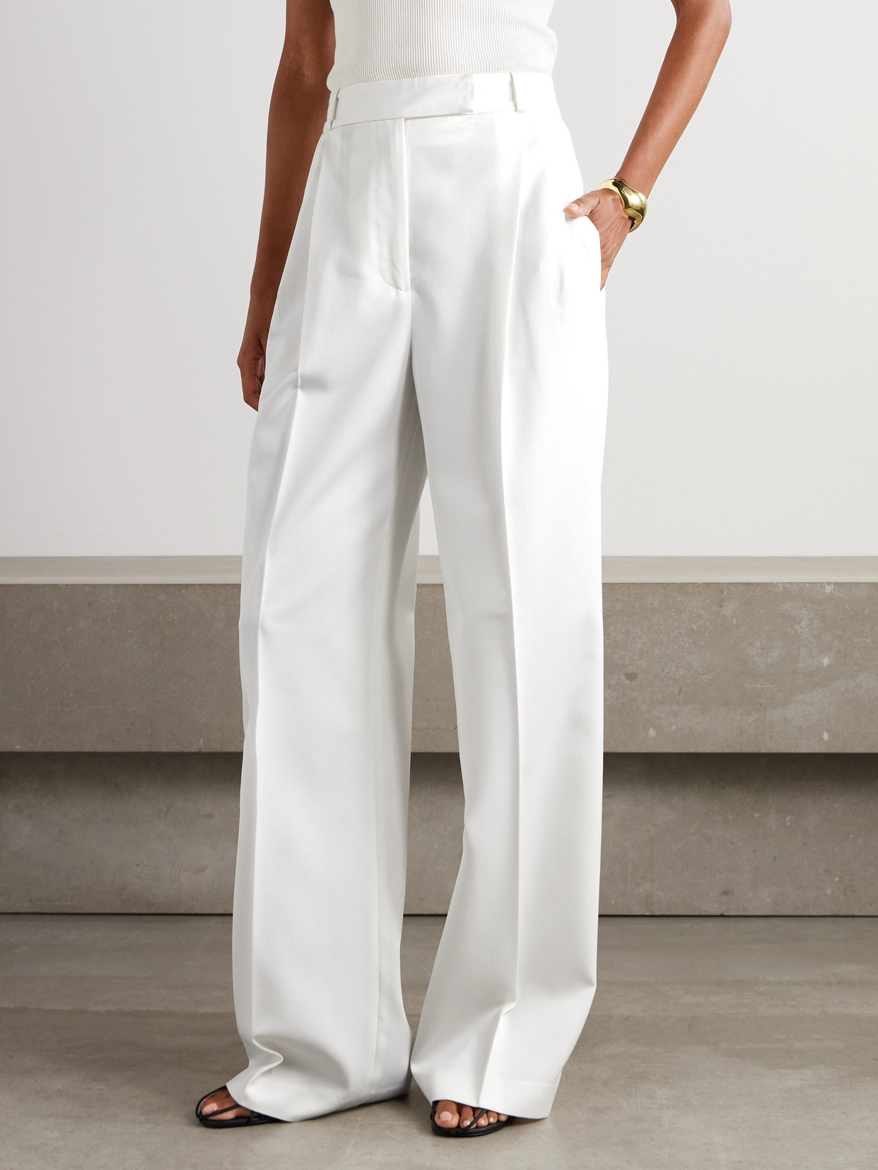 Rohe Pleated Wool-blend Twill Wide-leg Pants In White