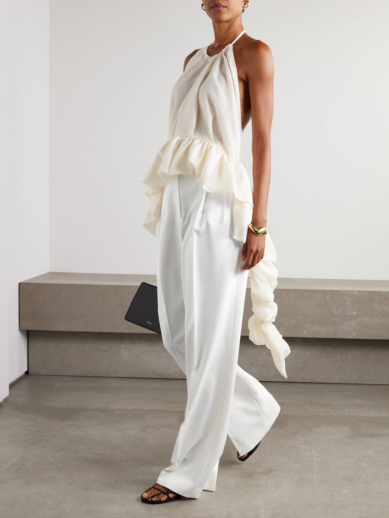 Rohe Pleated Wool-blend Twill Wide-leg Pants In White