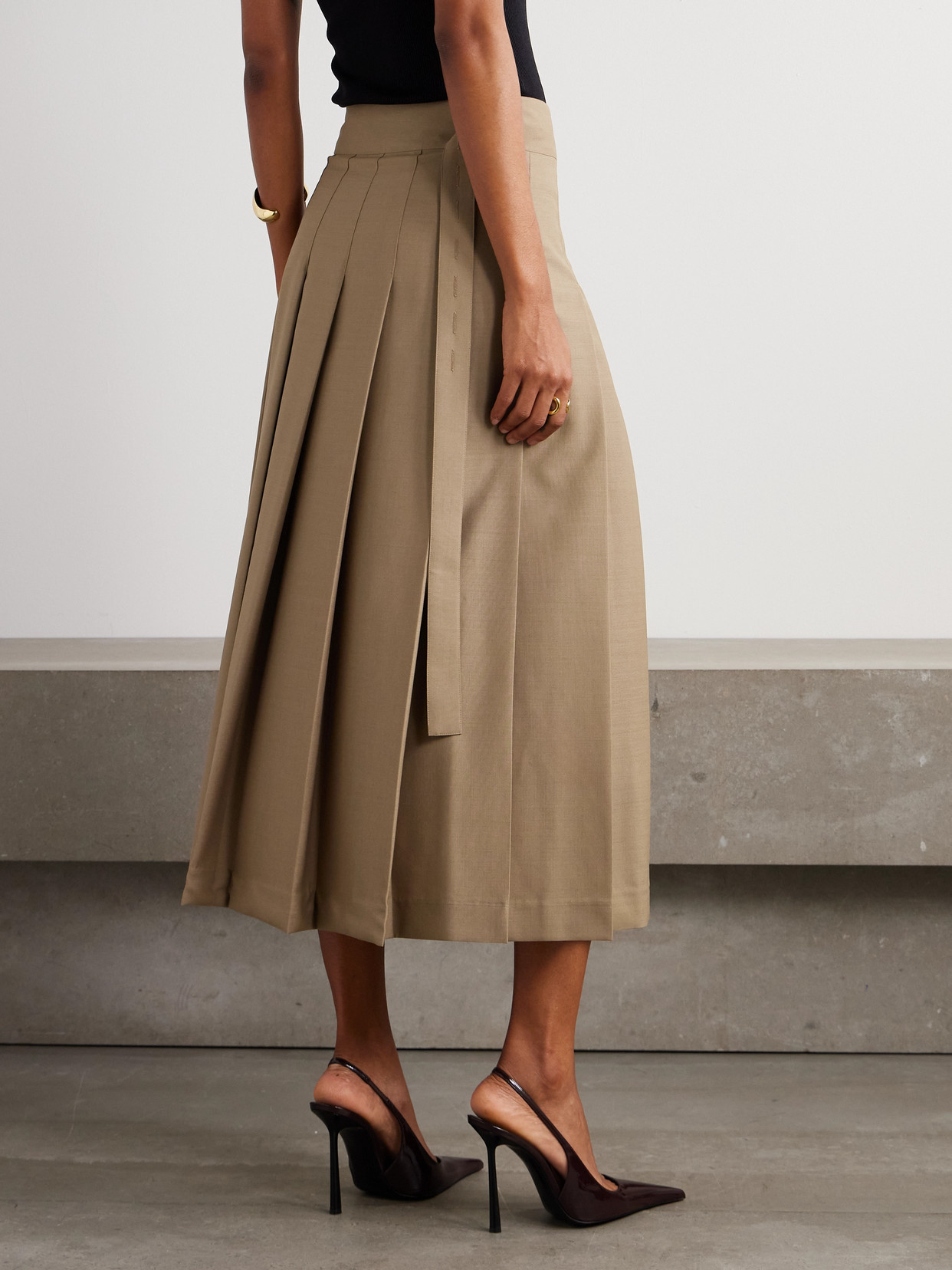 Rohe Pleated Wool-blend Midi Wrap Skirt In Brown