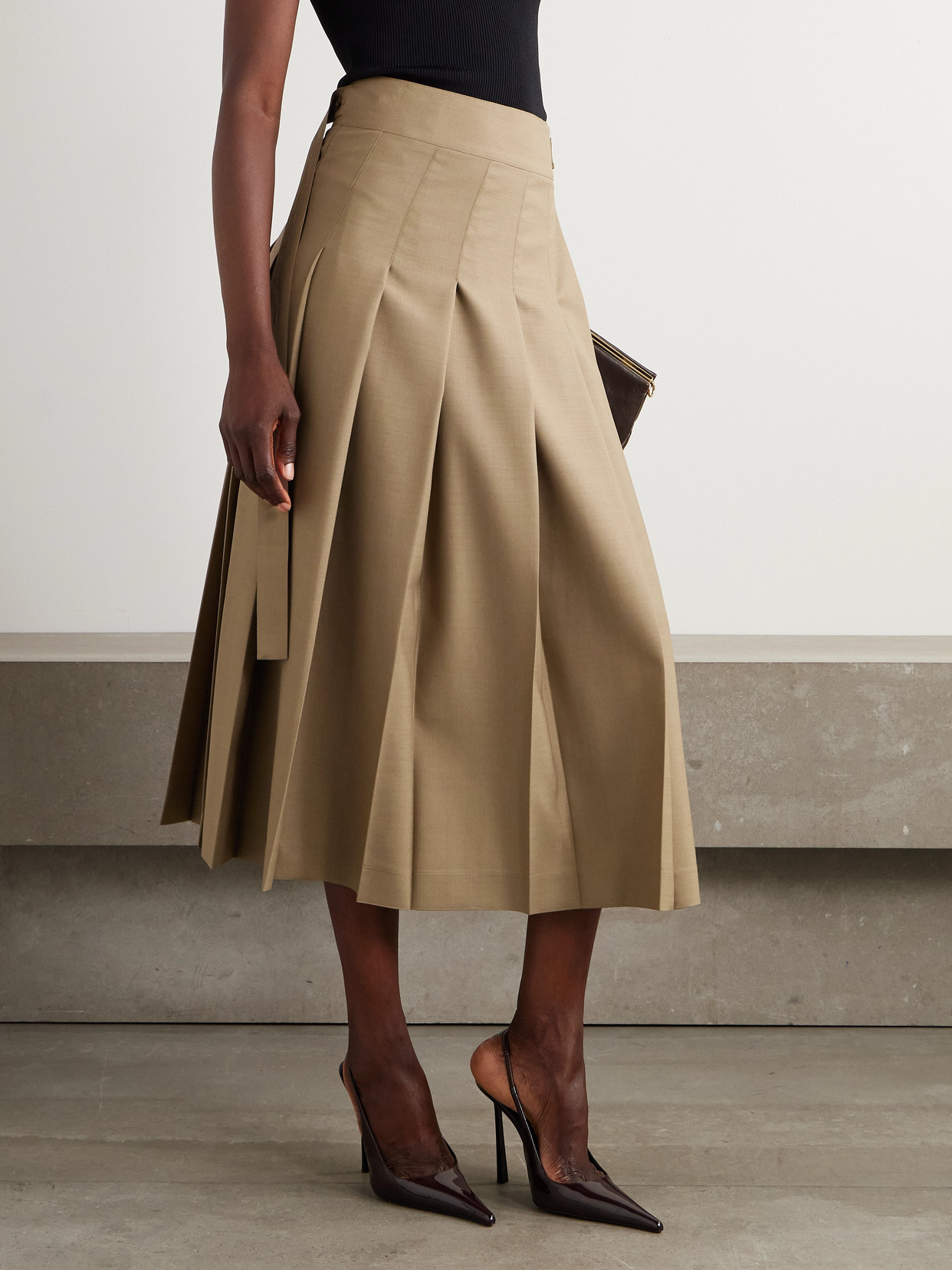 Rohe Pleated Wool-blend Midi Wrap Skirt In Brown