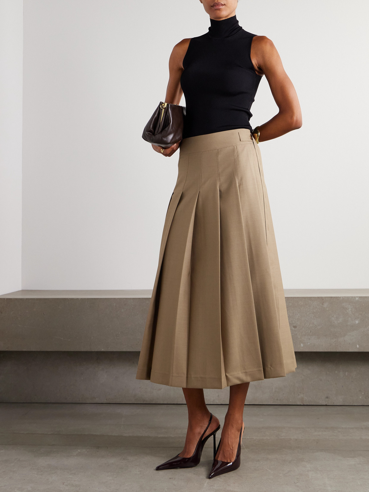 Rohe Pleated Wool-blend Midi Wrap Skirt In Brown