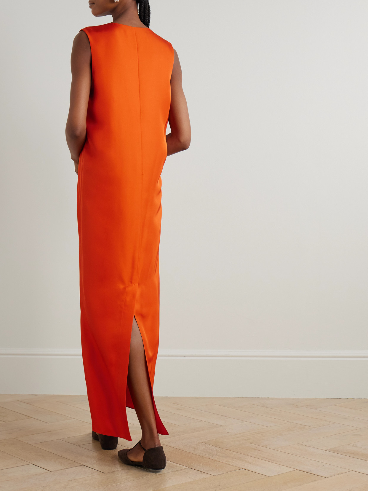 Rohe Silk V-neck Midi Dress In Orange