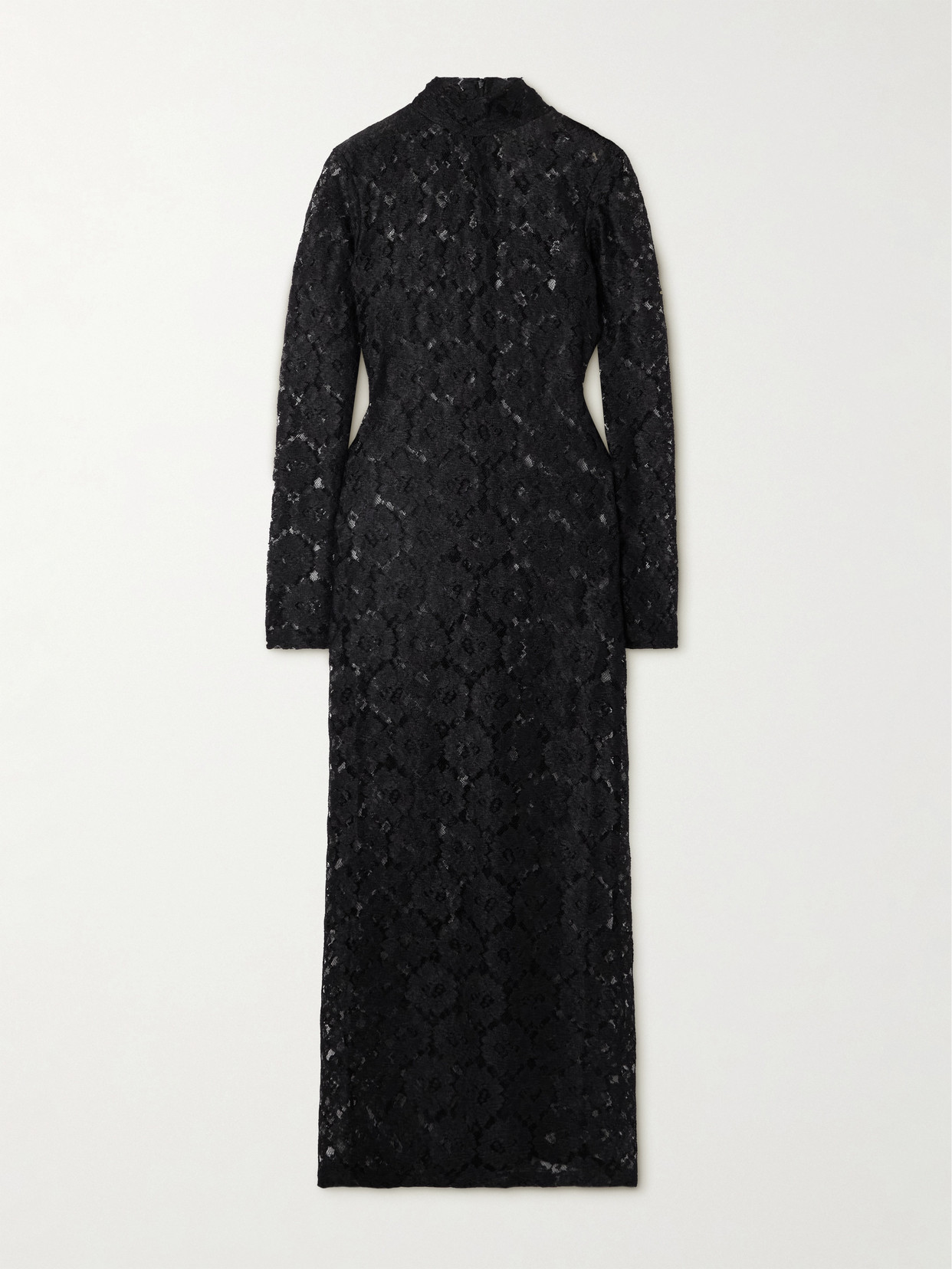 Floral Lace Maxi Turtleneck Dress In Black Floral Lace Maxi Turtleneck Dress In Black